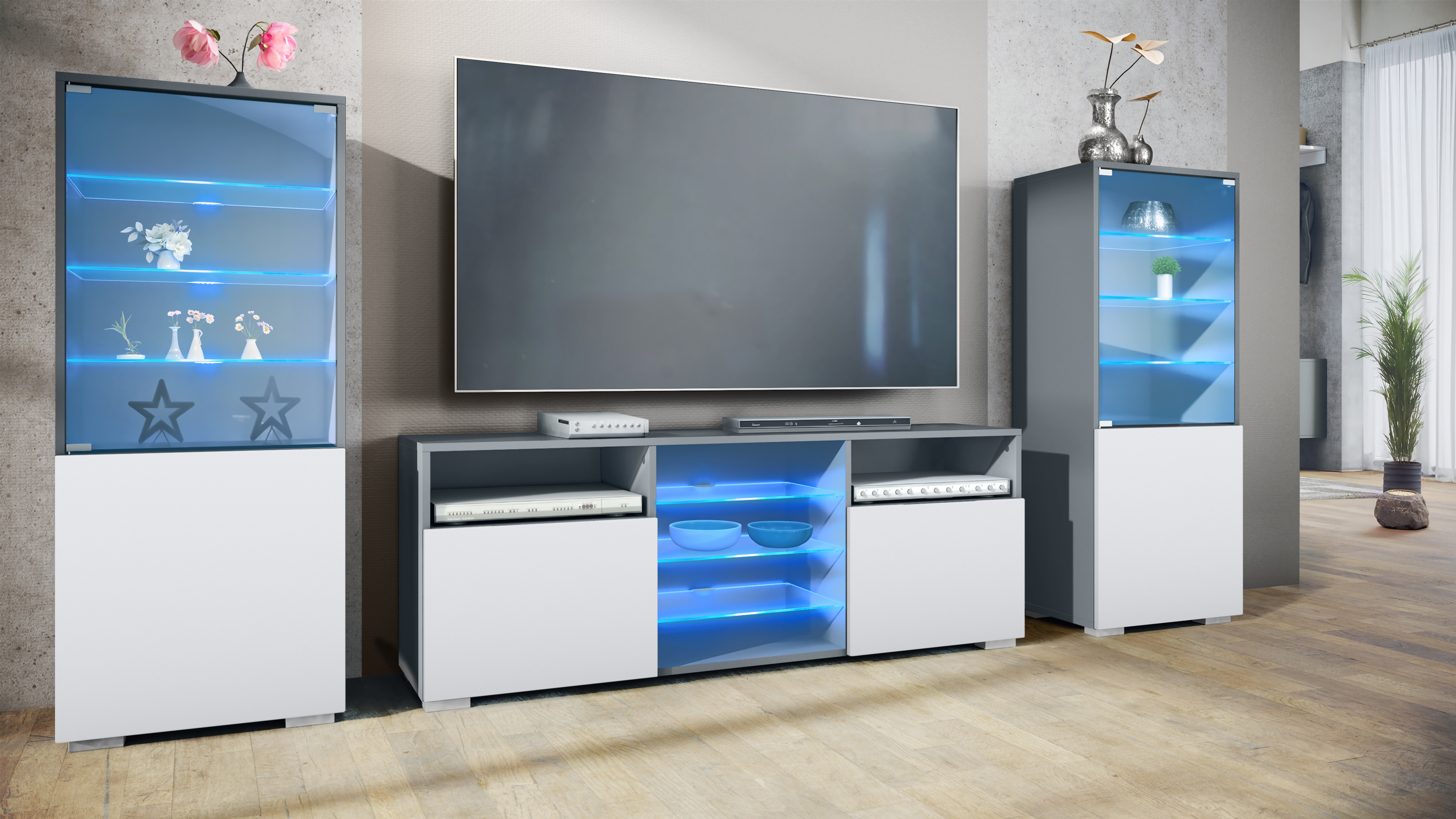 Wohnwand 3-tlg. Granada Anthrazit LED