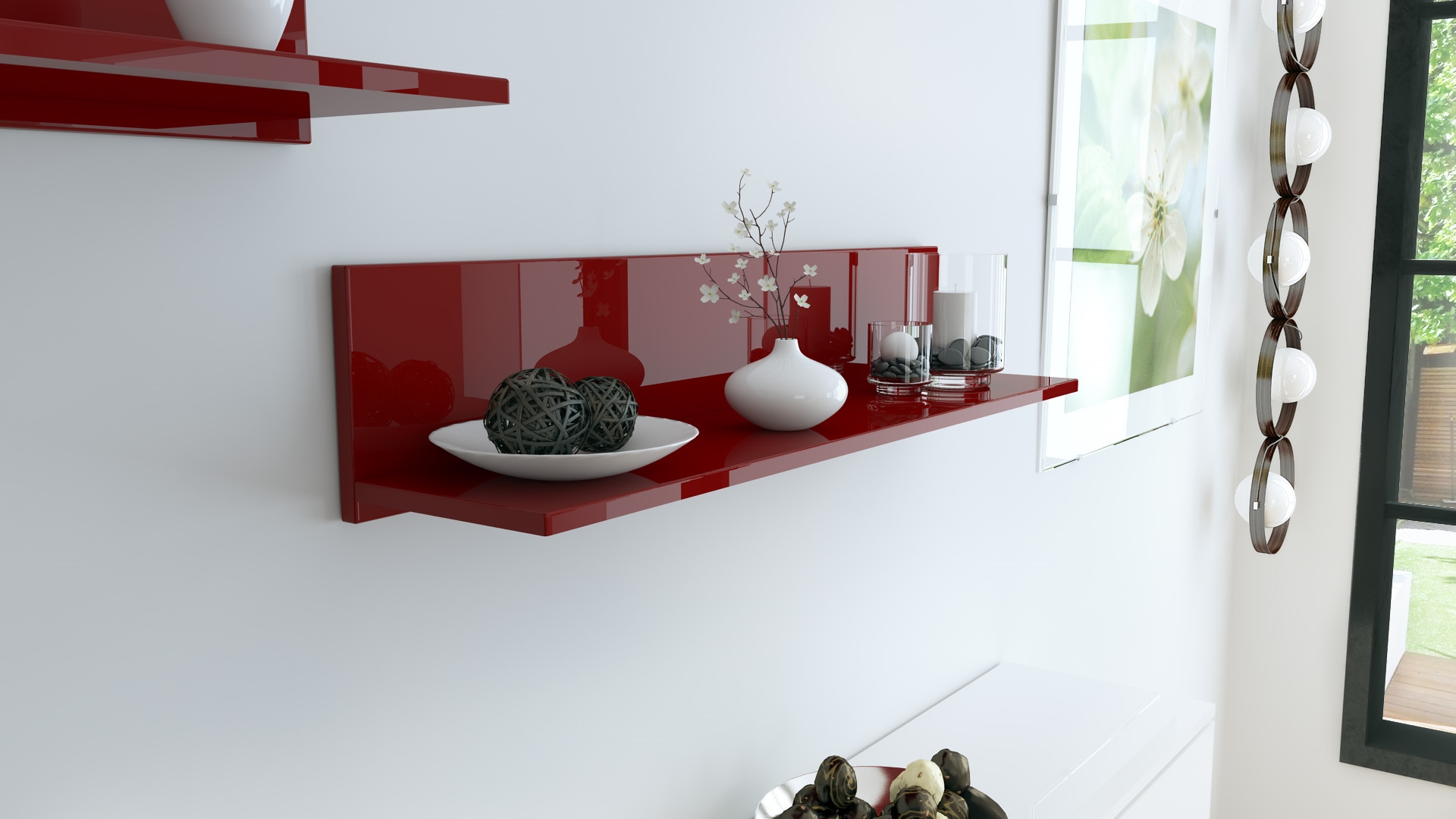 Wandregal Skadu mit praktischer Ablage Bordeaux Hochglanz (97,5 x 18,5 x 18,5 cm)