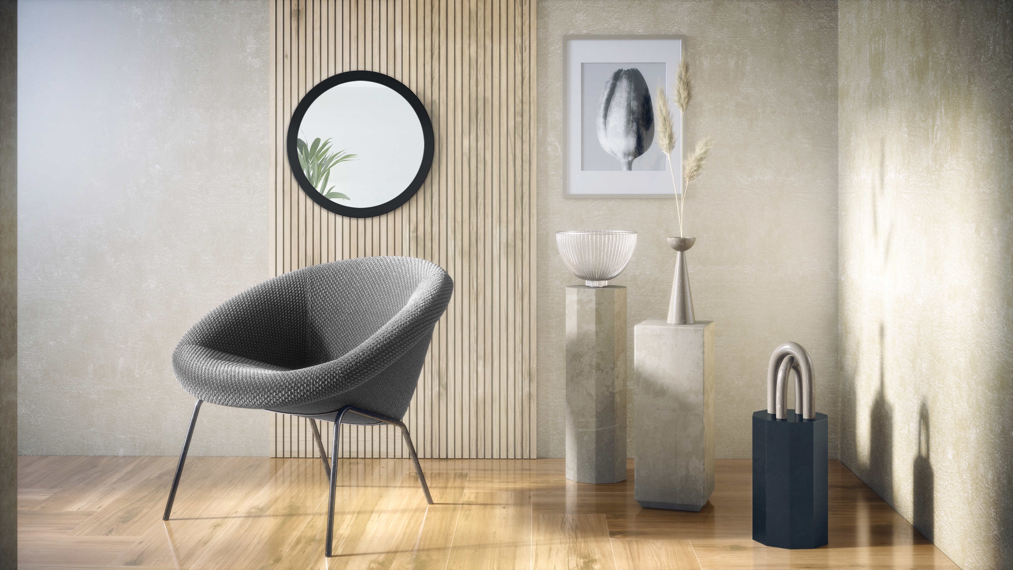 Globe Spiegel Typ 50 für Flur und Wohnzimmer mit MDF-Rahmen in Schwarz matt (50 cm Durchmesser)