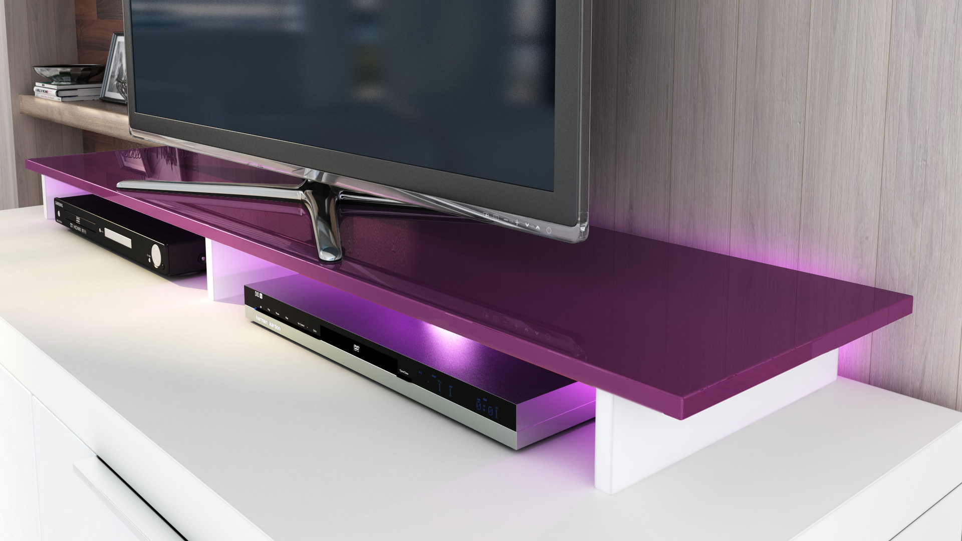 TV Aufsatz Game  zur Erhöhung  Weiß matt/Brombeer Hochglanz (138,5 x 9,5 x 34,5 cm)
