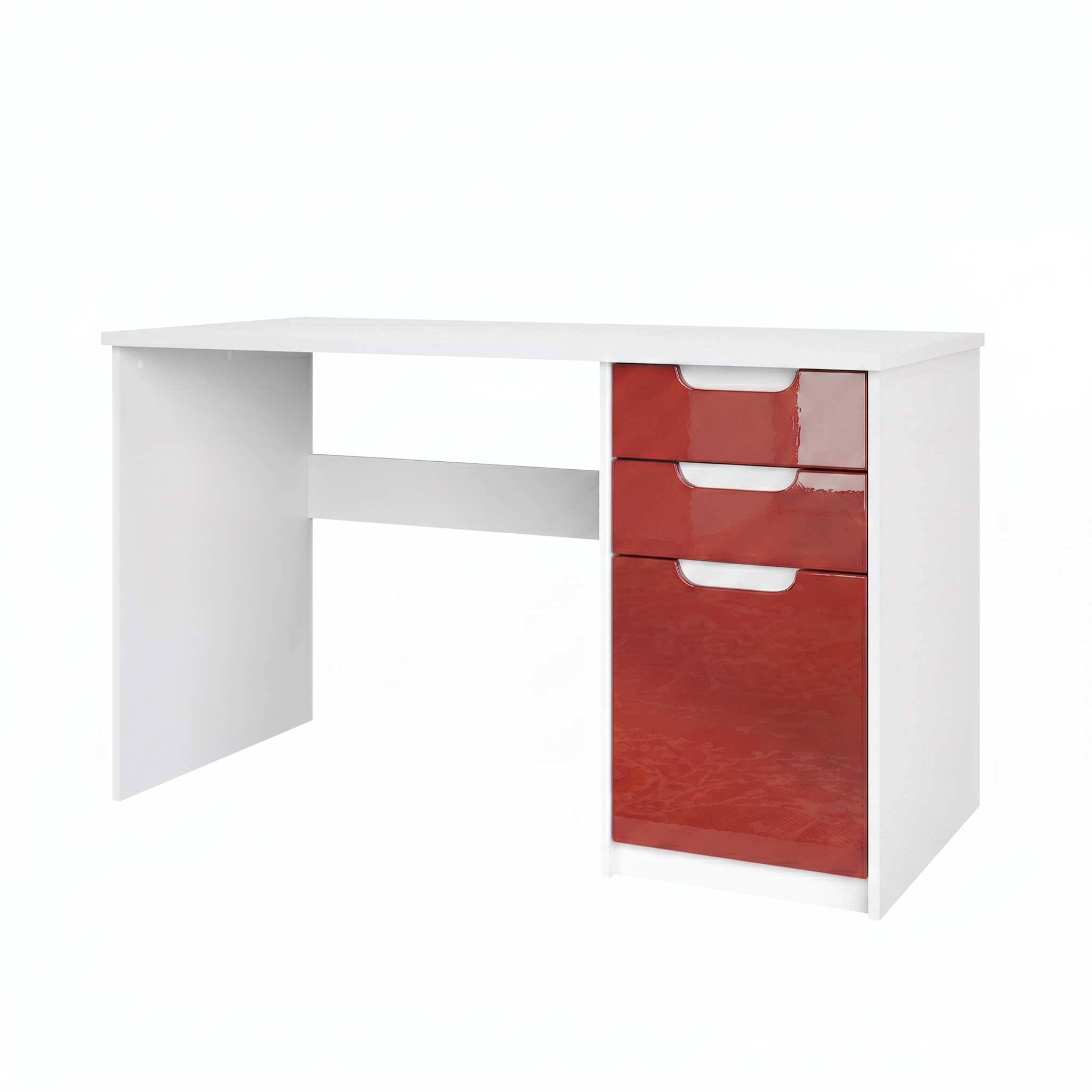 Schreibtisch Logan mit 2 Schubladen und 1 Tür Weiß matt/Bordeaux Hochglanz (129 x 76 x 60 cm)