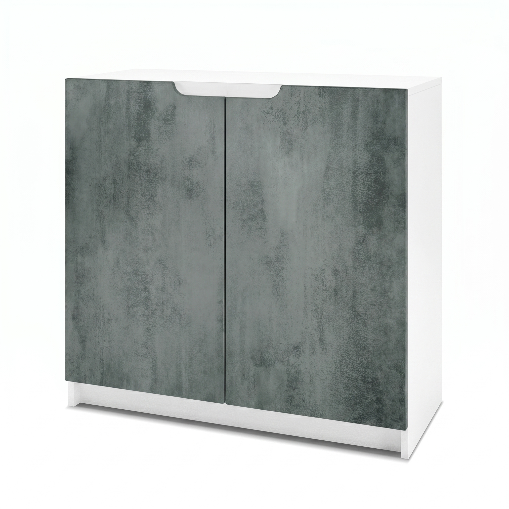 Kommode Logan mit 2 Türen Weiß matt/Beton dunkel Optik (82 x 78 x 37 cm)