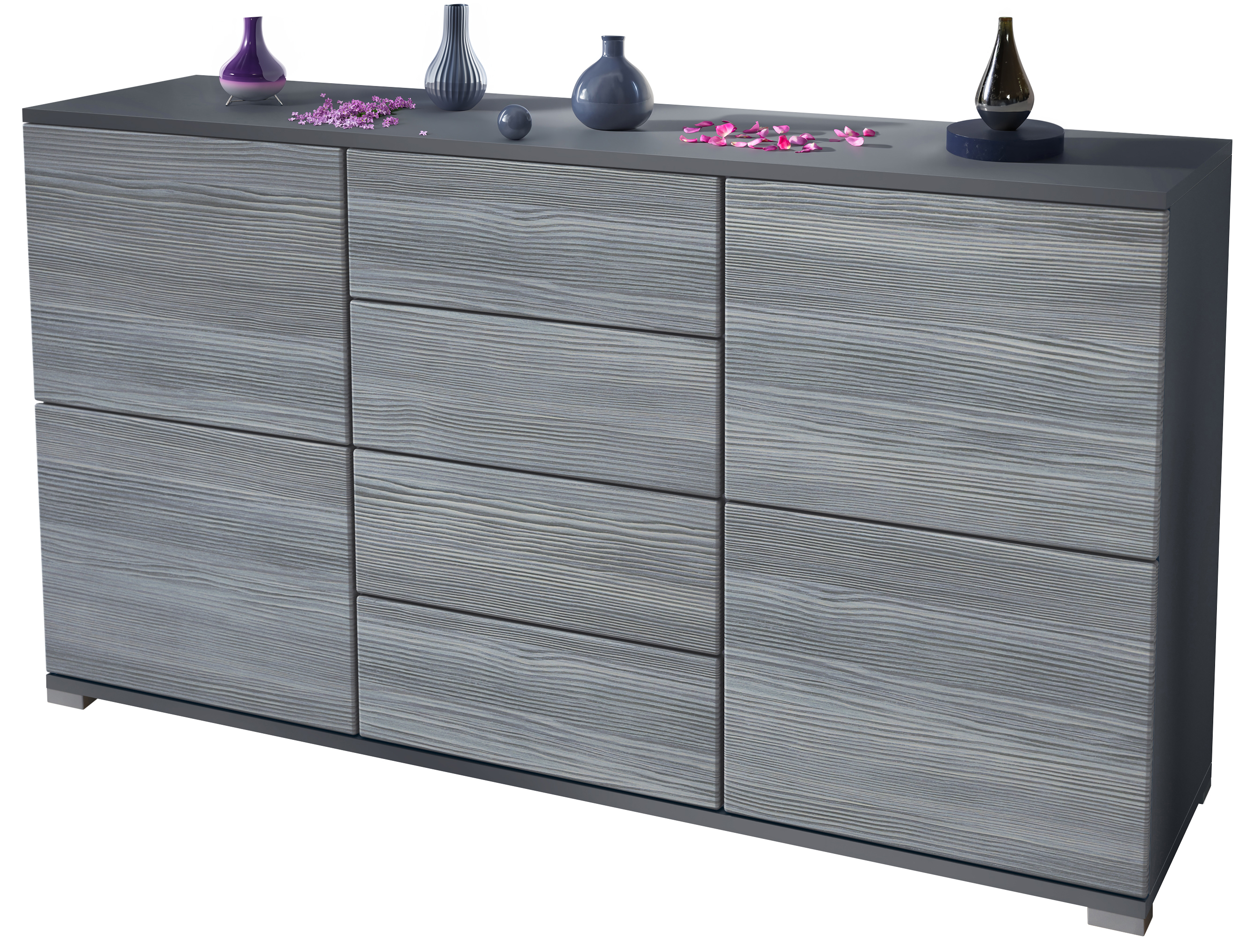 Sideboard Rova V1 4 Schubladen, Made in Germany, Anthrazit matt/Avola-Anthrazit (138,5 x 75,5 x 35)