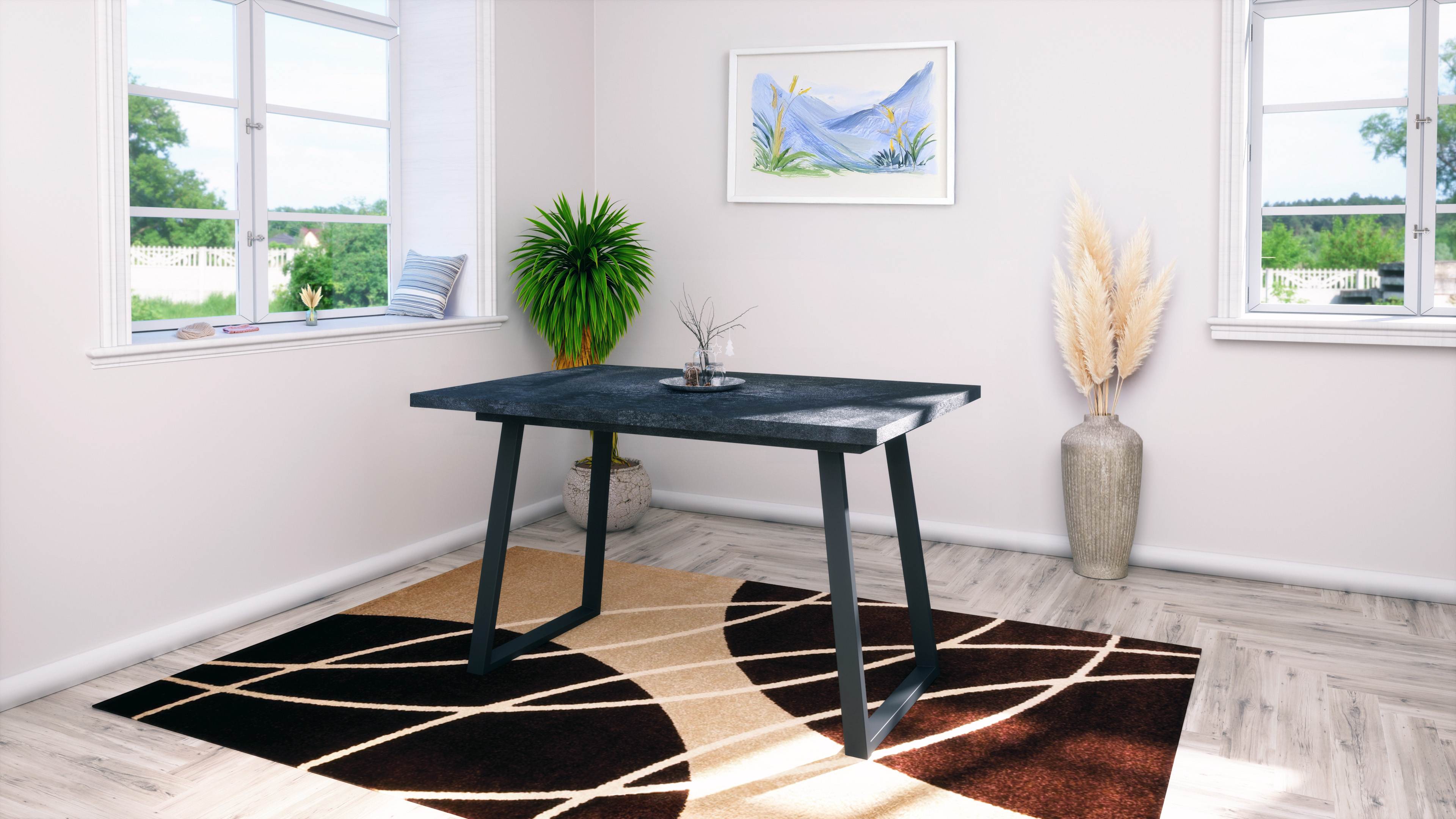 Esstisch Loft 120-160 x 75 x 80 cm, Farbe Holzkohle Optik, Tischplatte ausziehbar