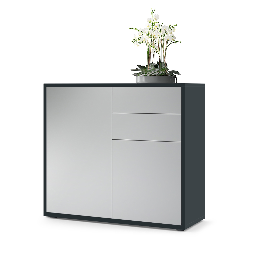 Kommode Ben  mit 2 Türen und 2 Schubladen Schwarz matt/Hellgrau Seidenmatt (79 x 74 x 36 cm)