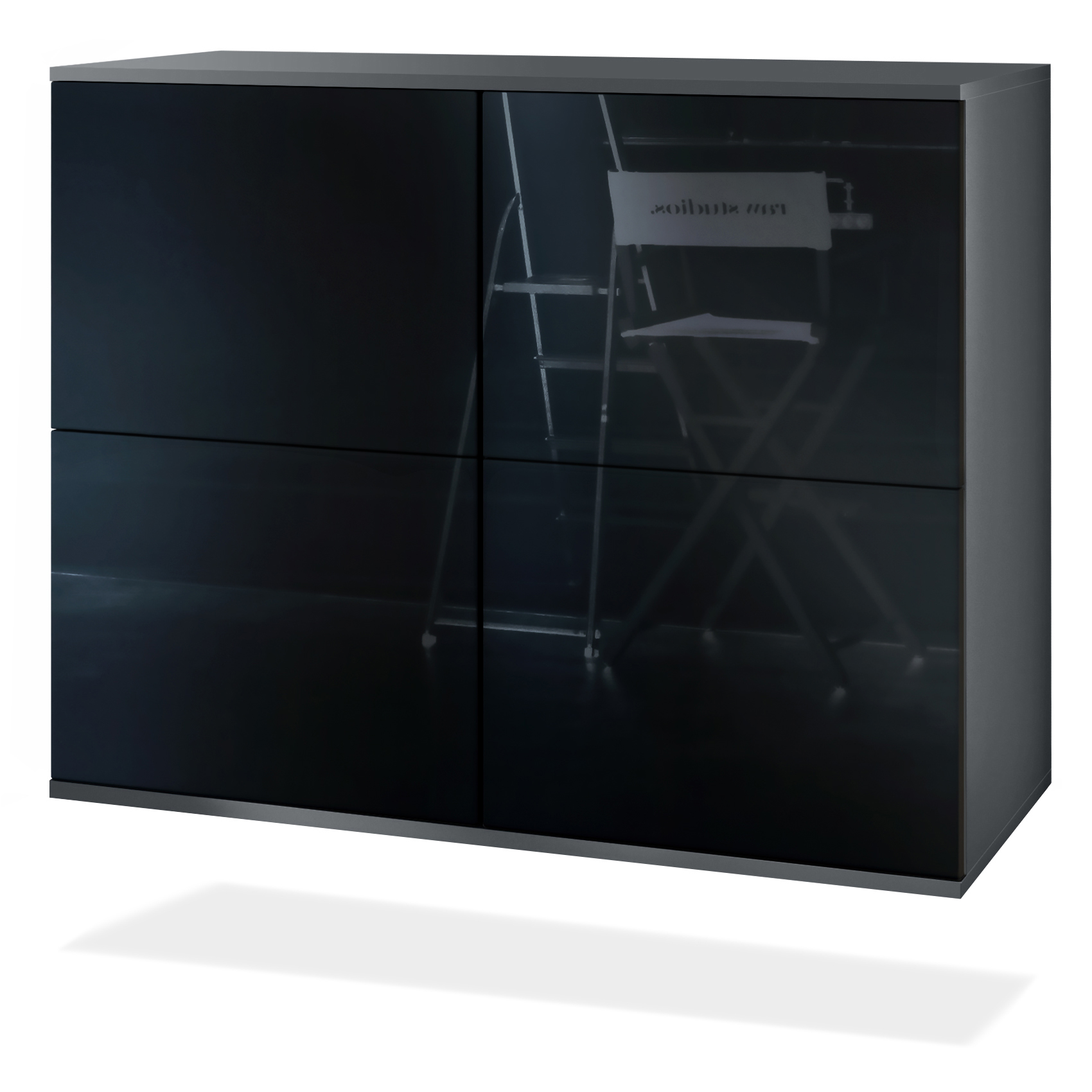 Rova V3 Kommode Anthrazit mit 4 Push-to-Open Türen Anthrazit matt / Schwarz Hochglanz (92,5 x 73.5 x 35)