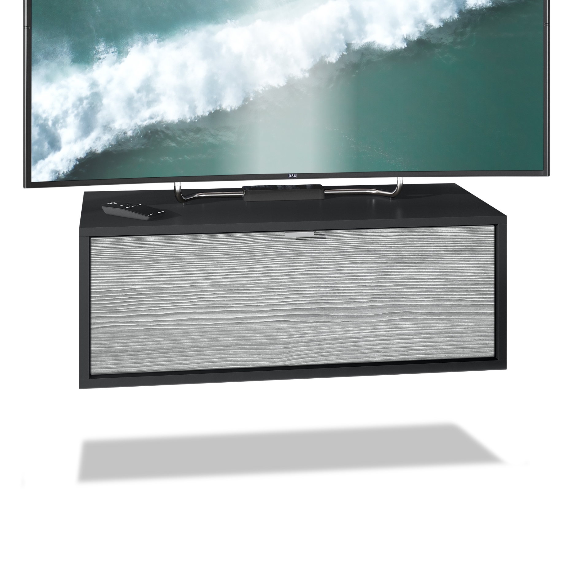 Lowboard Lana 800 mit Klappe Schwarz matt/Avola-Anthrazit (80 x 29 x 37 cm)