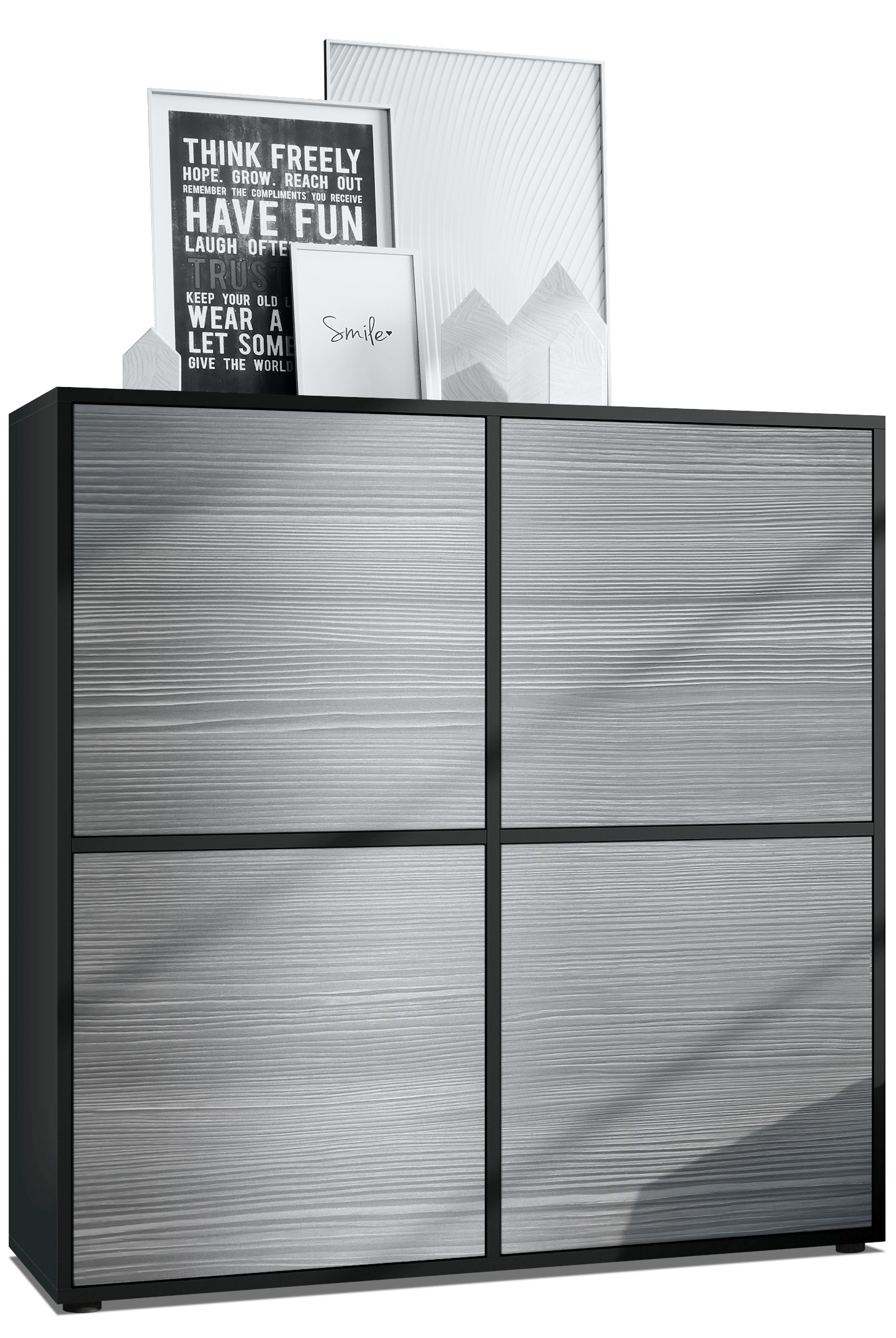 Highboard Cuba V2 104 x 105,5 x 35,5 cm Sideboard mit 8 Fächern Korpus in Schwarz matt / Fronten in Avola-Anthrazit