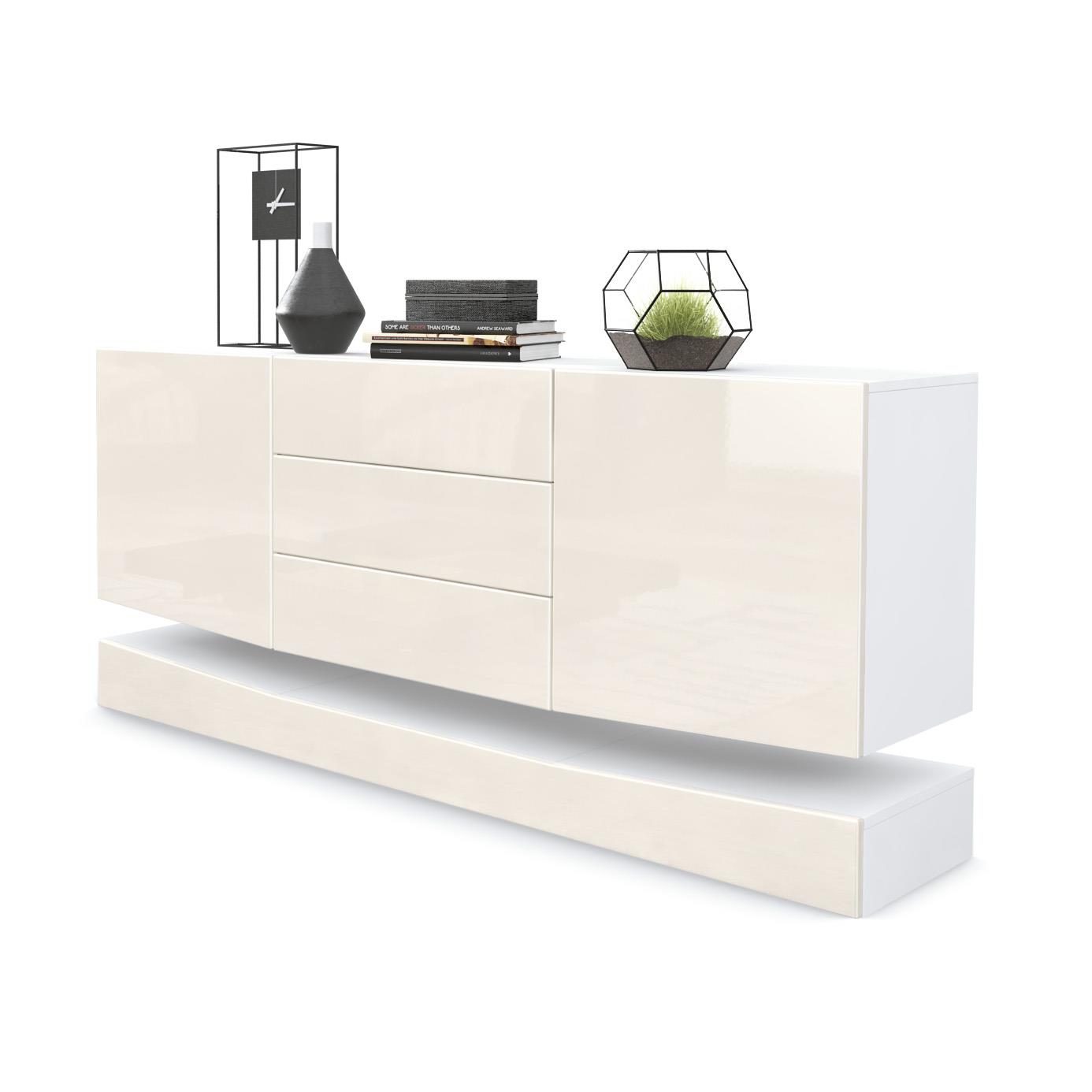 Sideboard City  mit 2 Türen und 3 Schubladen Weiß matt/Creme Hochglanz (178 x 72 x 38 cm)