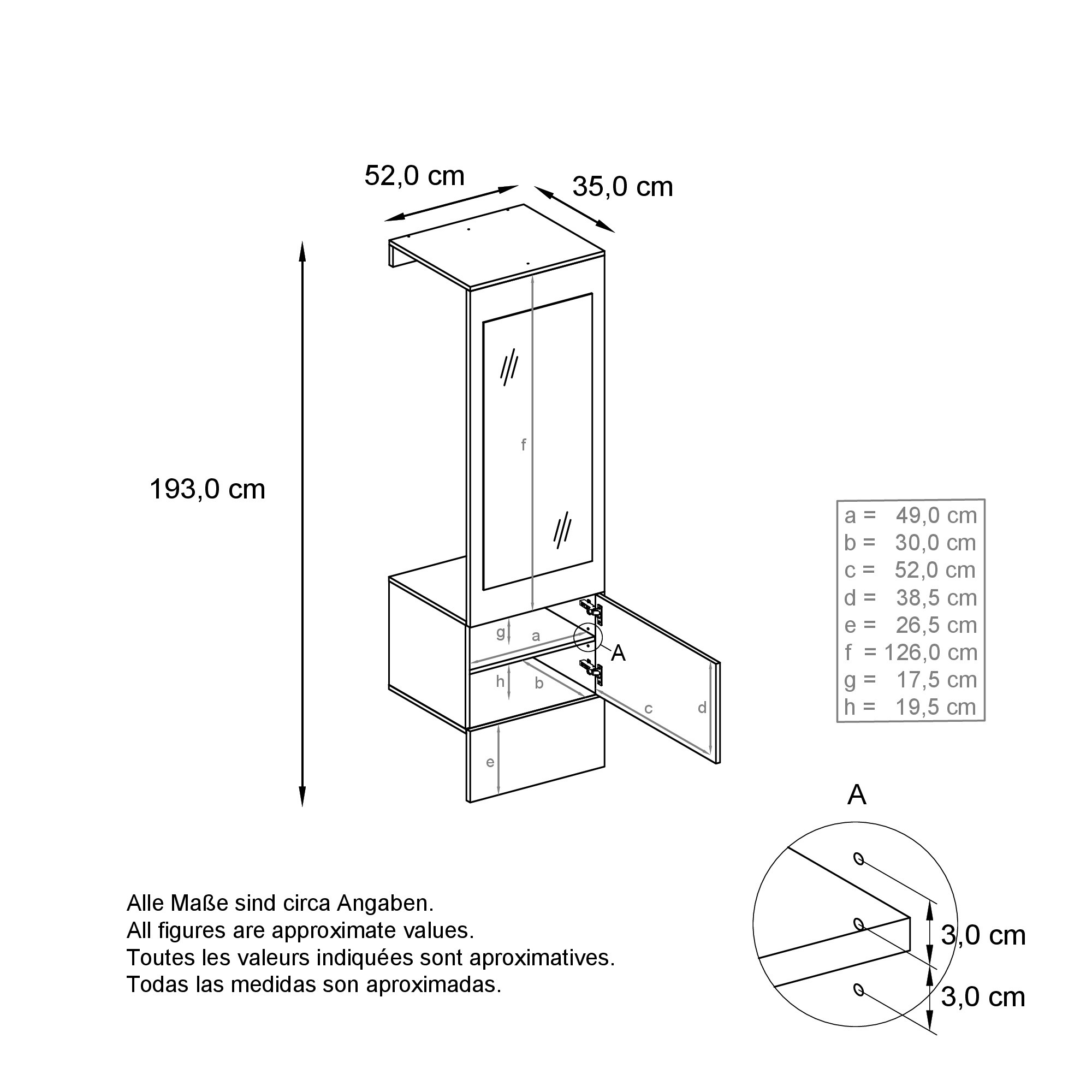 Garderobe Carlton Neo 1-tlg. mit Spiegel, Kleiderstange & Wandschrank Weiß matt (52 x 193 x 35 cm)