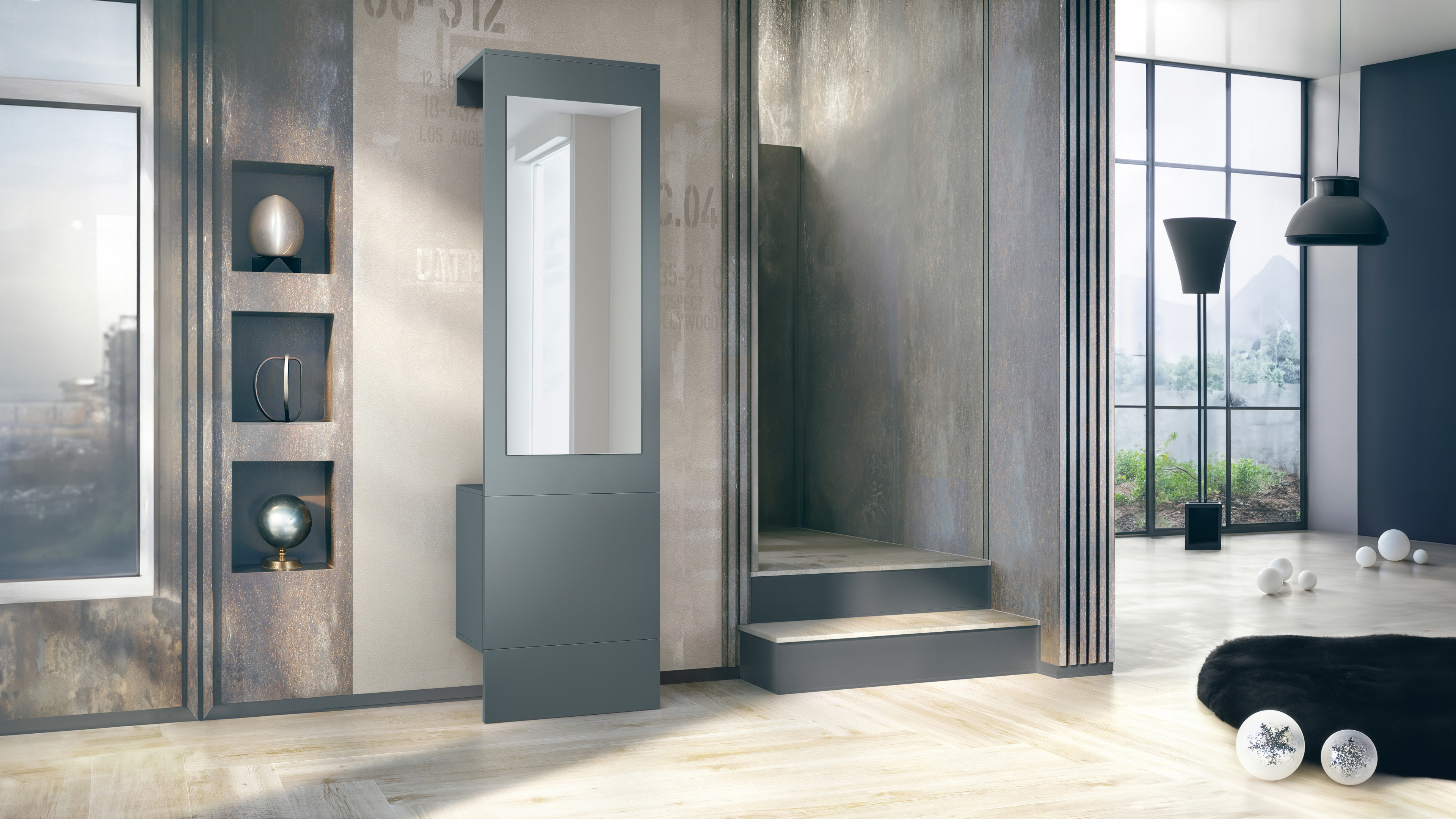 Garderobe Carlton Neo 1-tlg. mit Spiegel, Kleiderstange & Wandschrank Fjord Grün (52 x 193 x 35 cm)