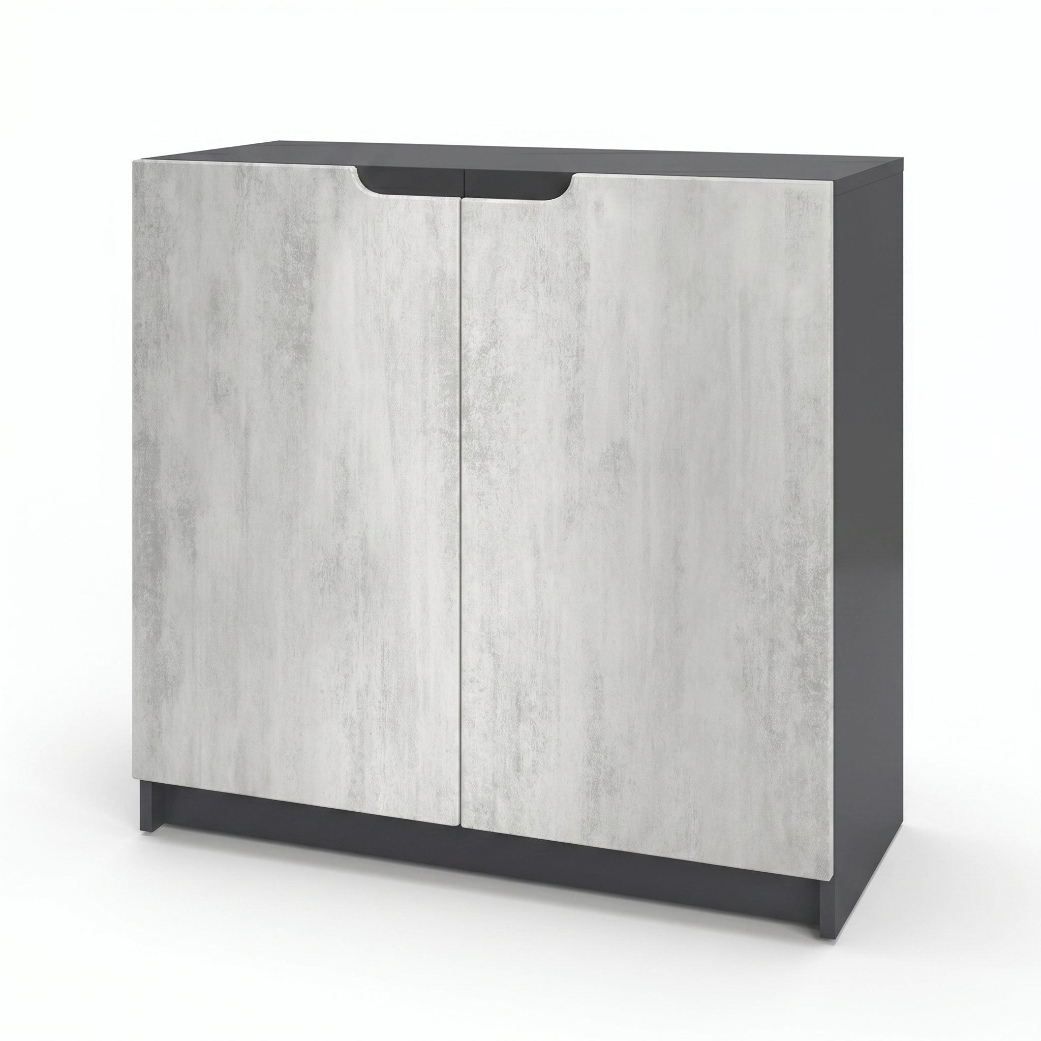 Kommode Logan mit 2 Türen Schwarz matt/Beton Oxid Optik (82 x 78 x 37 cm)