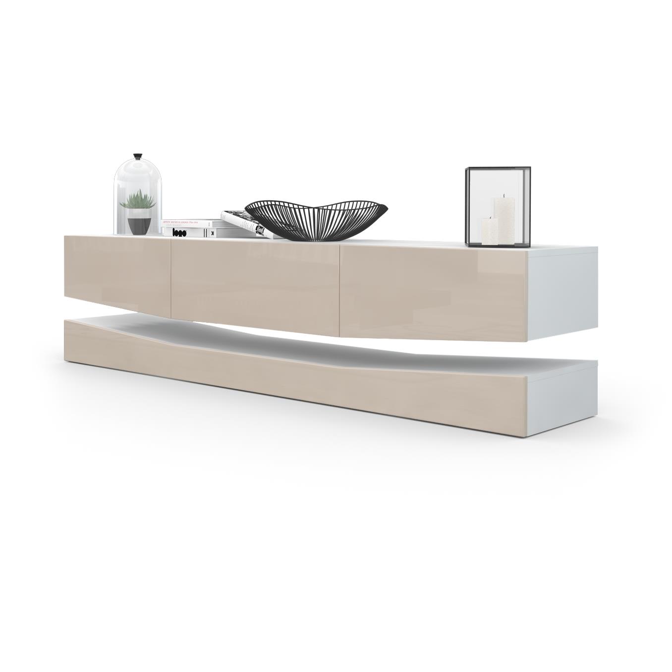 Lowboard City 1 offenem Fach und 3 Schubkästen Weiß matt/Sandgrau Hochglanz (178 x variabel x 39 cm)