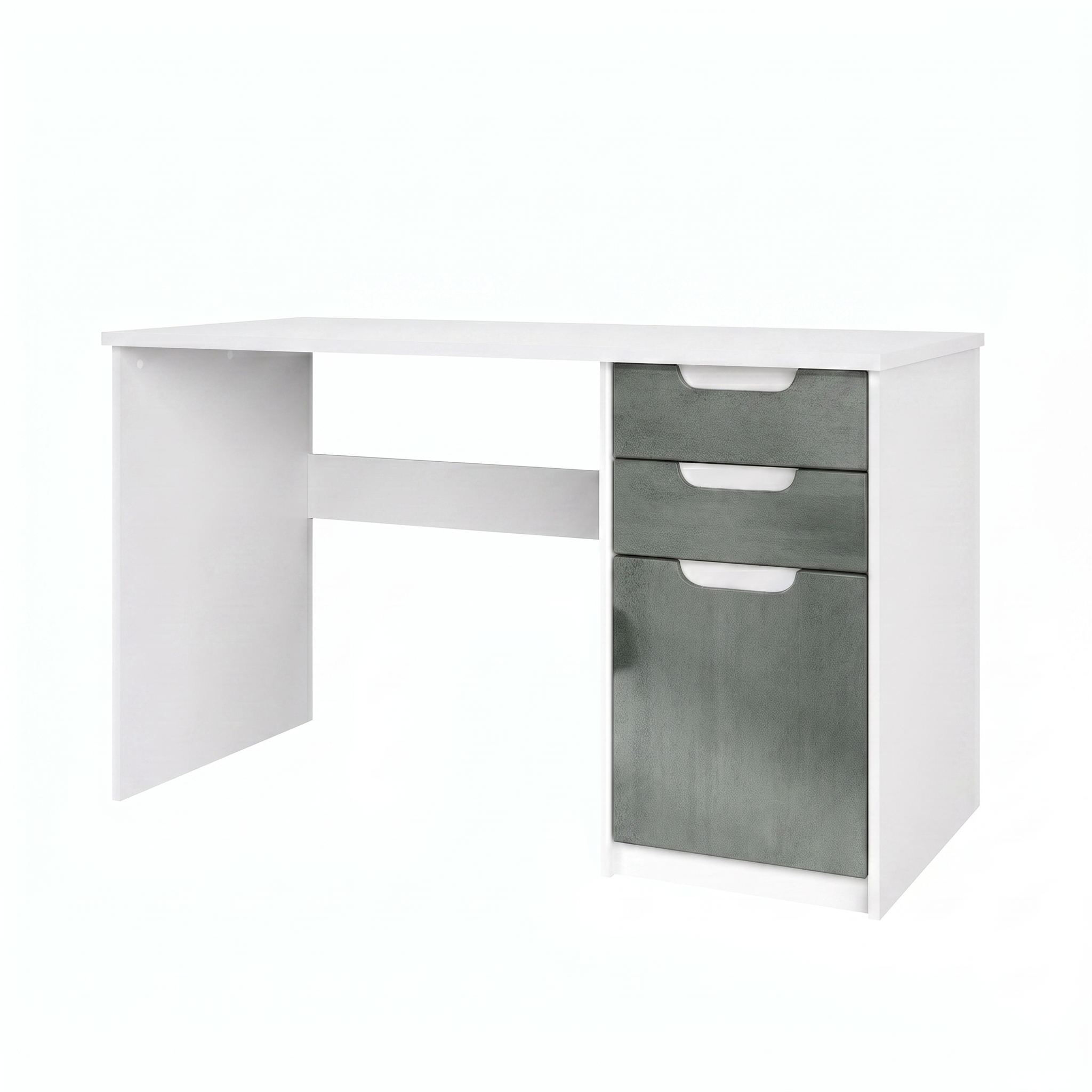 Schreibtisch Logan mit 2 Schubladen und 1 Tür Weiß matt/Beton dunkel Optik (129 x 76 x 60 cm)