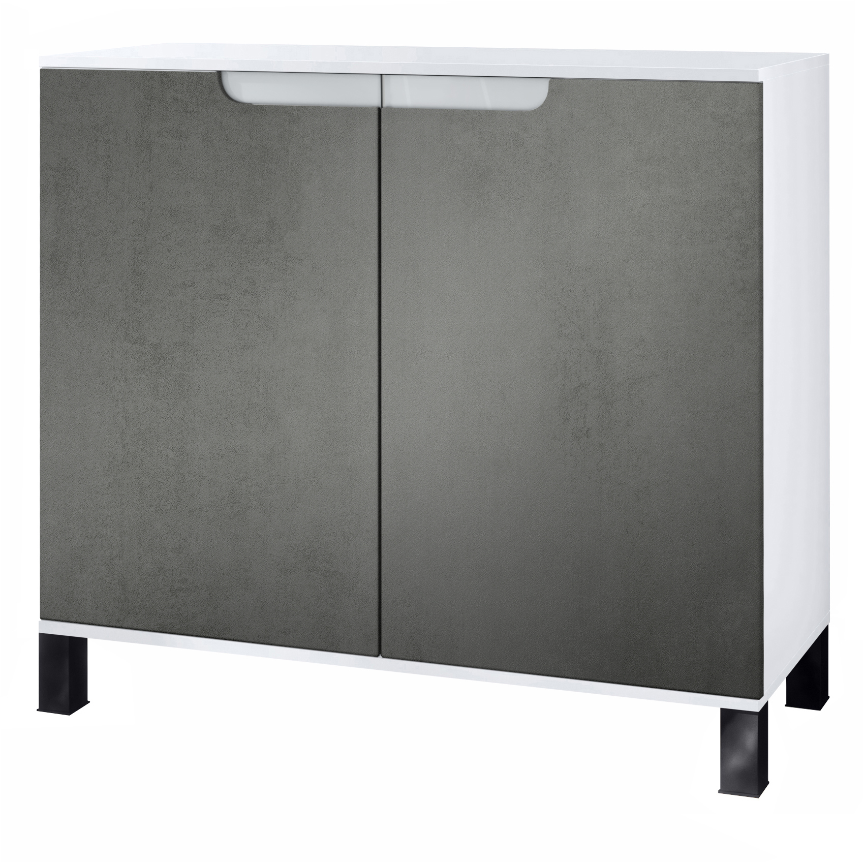 Sylt V3 Kommode Weiß mit 2 großen Türen Weiß matt / Beton Dunkel Optik (92,5 x 84.5 x 35)