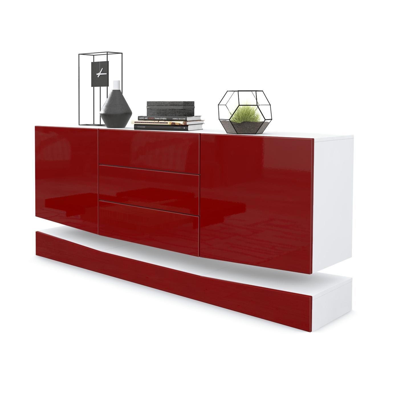 Sideboard City  mit 2 Türen und 3 Schubladen Weiß matt/Bordeaux Hochglanz (178 x 72 x 38 cm)