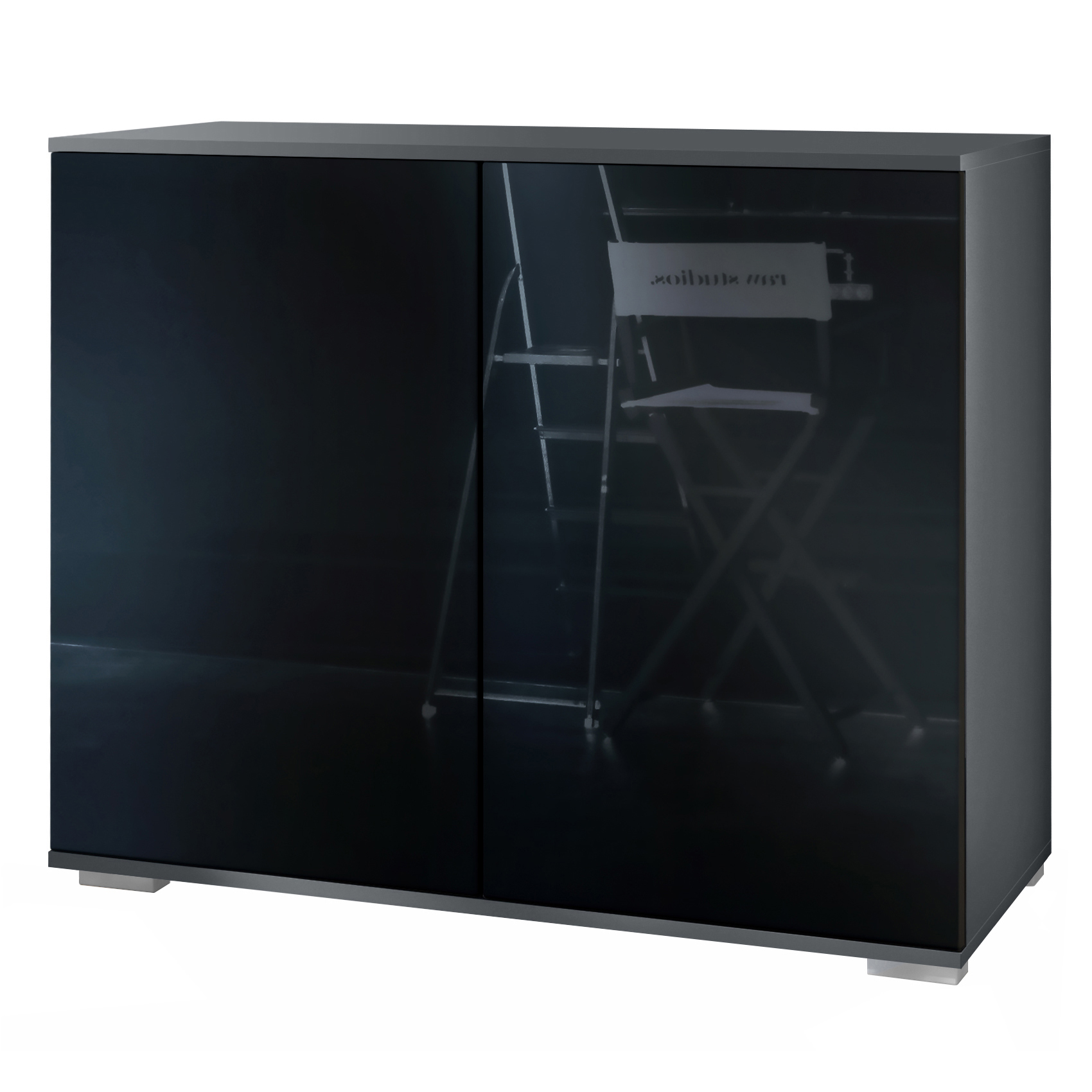 Skadu V3 Kommode Anthrazit mit 2 großen Türen Anthrazit matt / Schwarz Hochglanz (92,5 x 75.5 x 35)
