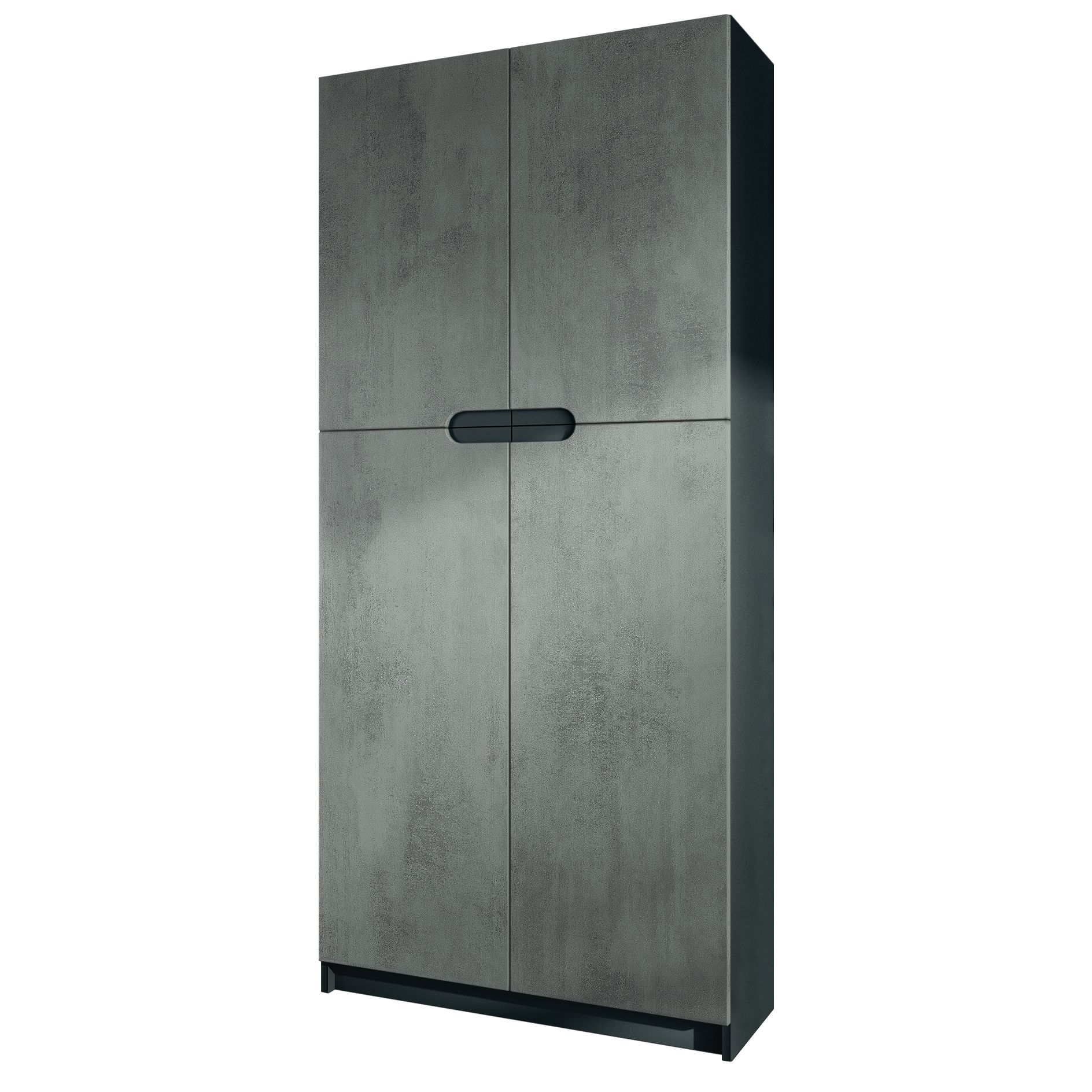 Büroschrank Logan V1  mit 5 Fächern und 4 Türen Schwarz matt/Beton Dunkel Optik (82 x 185 x 37 cm)