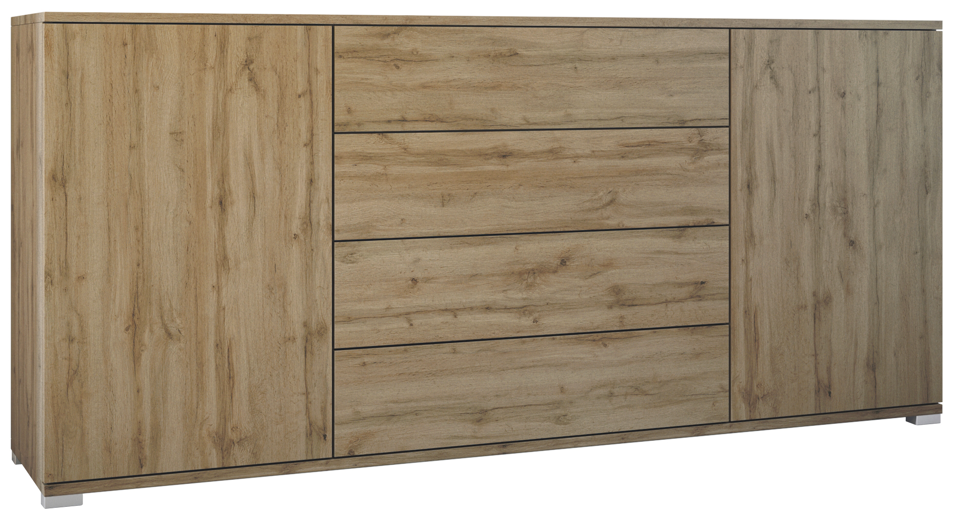 Santo V2 Sideboard Eiche Evoke mit 2 Türen und 4 Schubladen Eiche Evoke/Eiche Evoke (166,5 x 75,5 x 35 cm)
