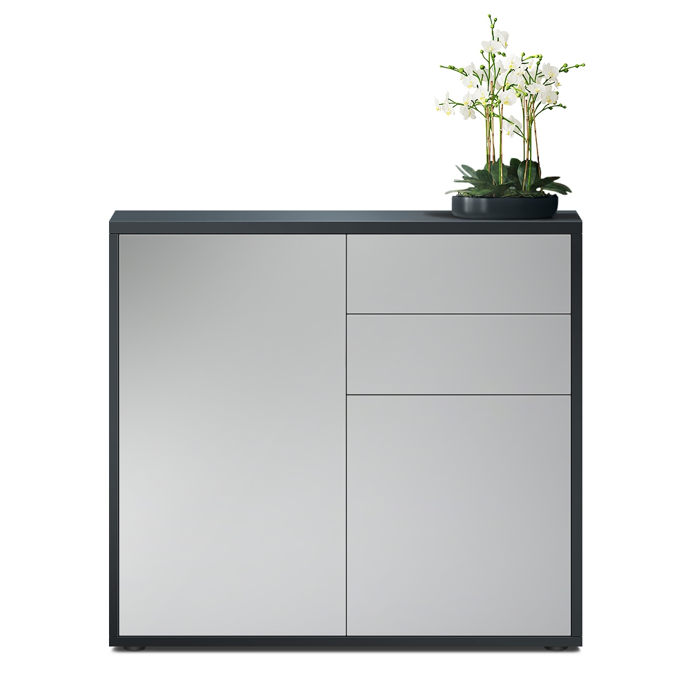 Kommode Ben  mit 2 Türen und 2 Schubladen Schwarz matt/Hellgrau Seidenmatt (79 x 74 x 36 cm)