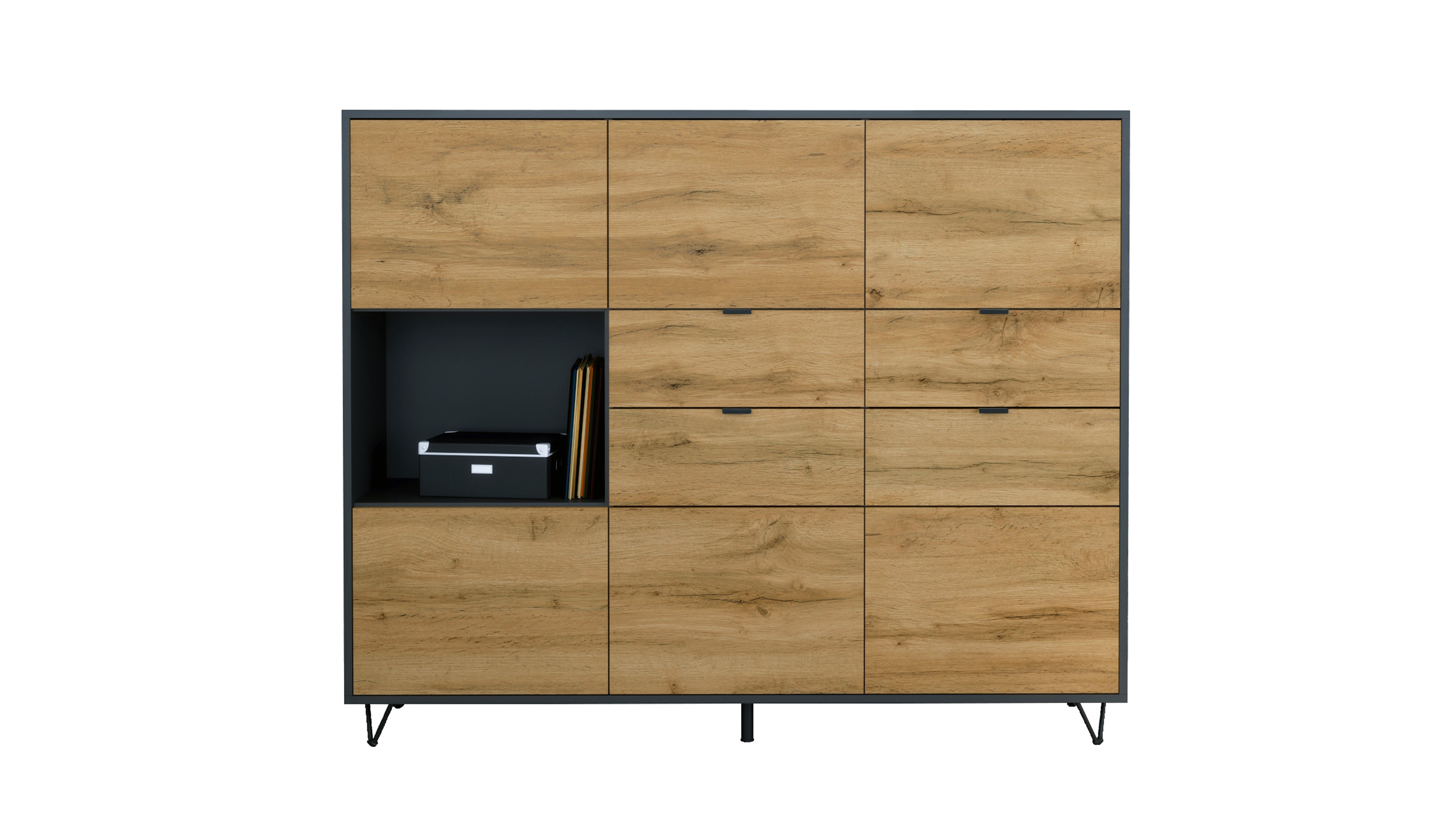 Highboard Marino V2 4 Schubladen Eiche Evoke, Made in Germany Korpus Anthrazit matt (152,5 x 125,5 x 37 cm)

