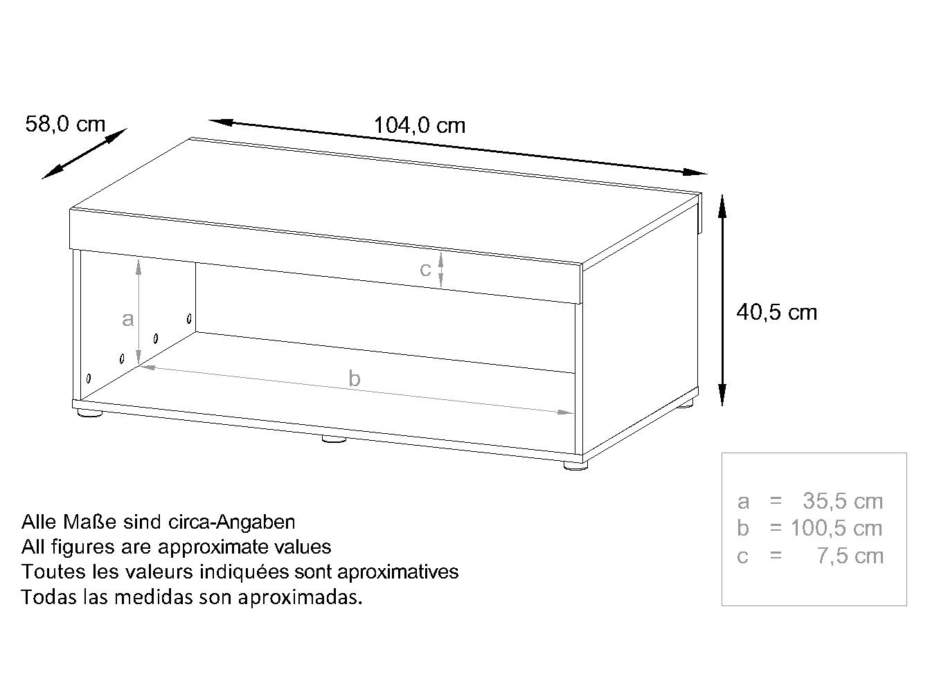 Couchtisch Pure  in Kastenform Schwarz matt/Eiche sägerau (104 x 40,5 x 58 cm)