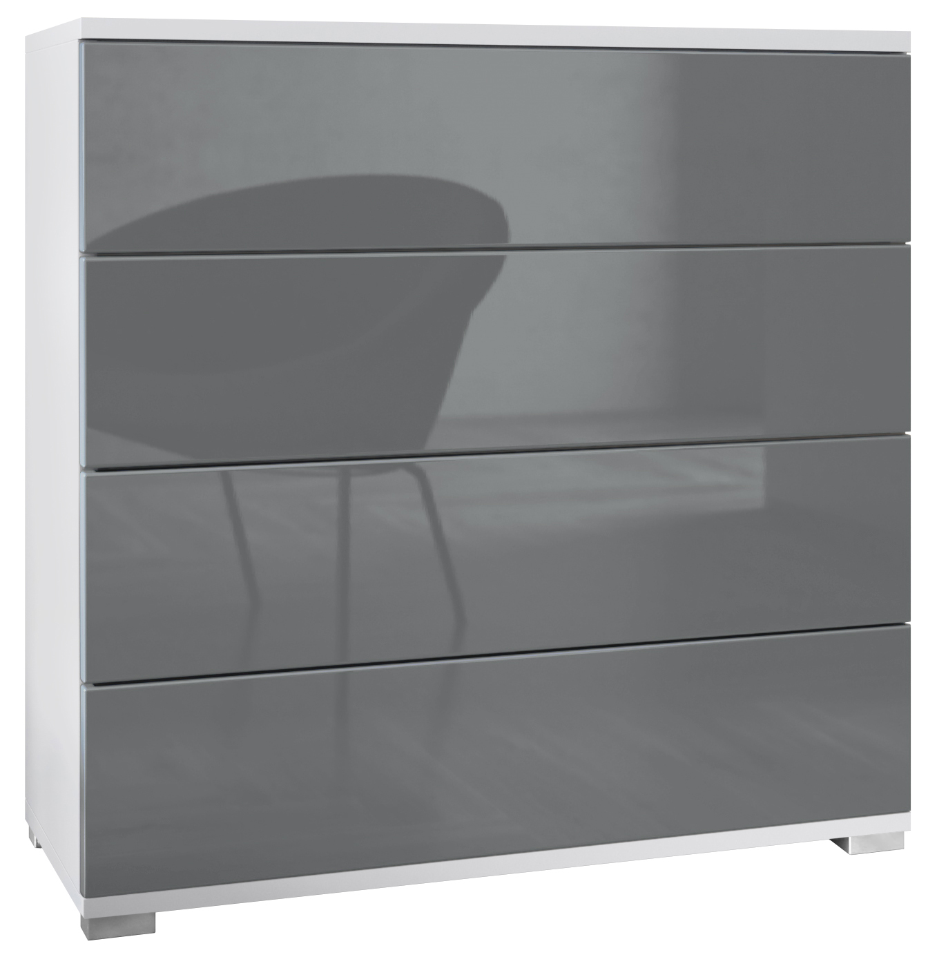 Kommode Pavos V3 Weiß mit 4 Schubladen Weiß matt/Grau Hochglanz (76 x 76 x 35 cm)