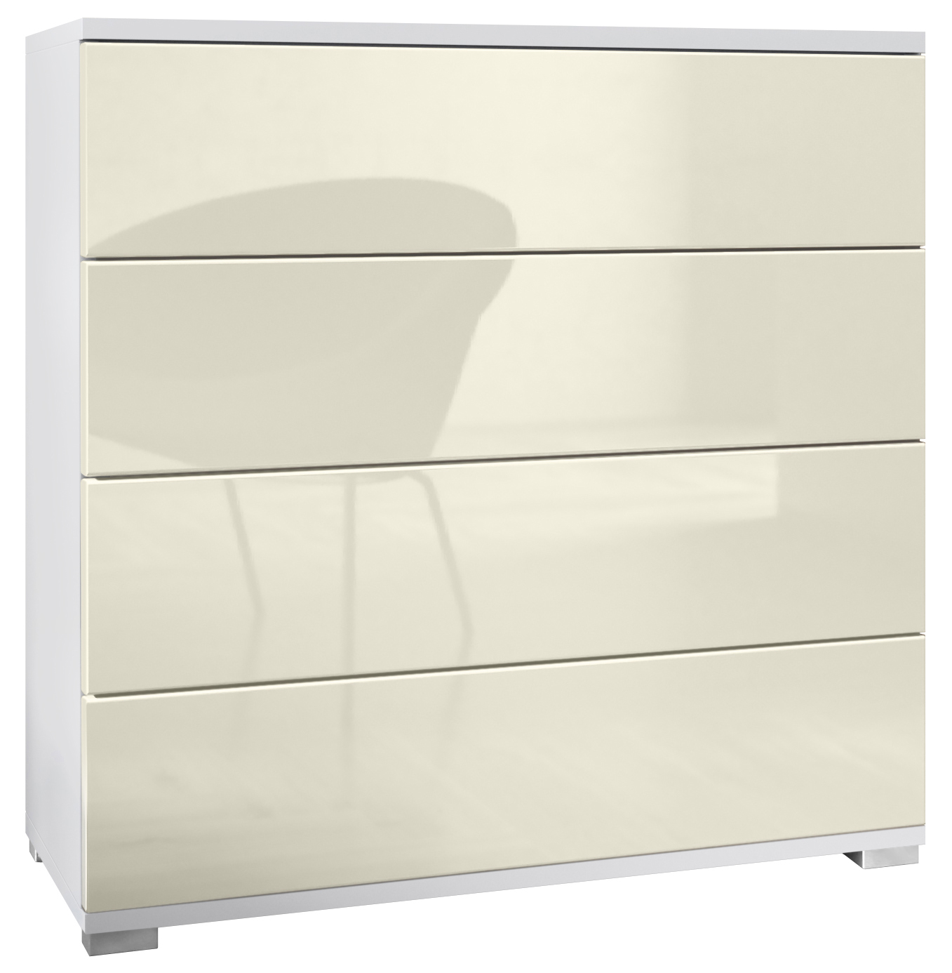 Kommode Pavos V3 Weiß mit 4 Schubladen Weiß matt/Creme Hochglanz (76 x 76 x 35 cm)