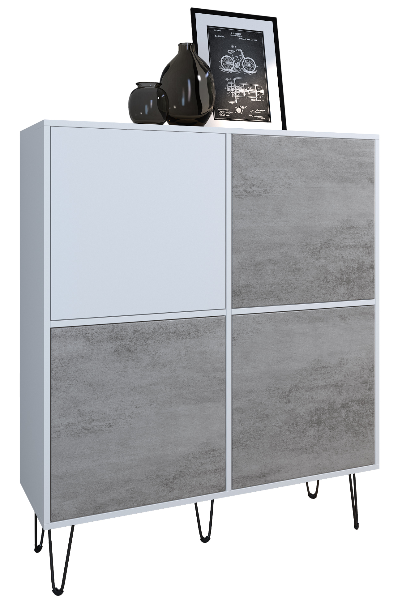 Highboard Havana V2 Kommode Made in Germany Weiß matt / Weiß matt (104 x 124 x 35 cm)
