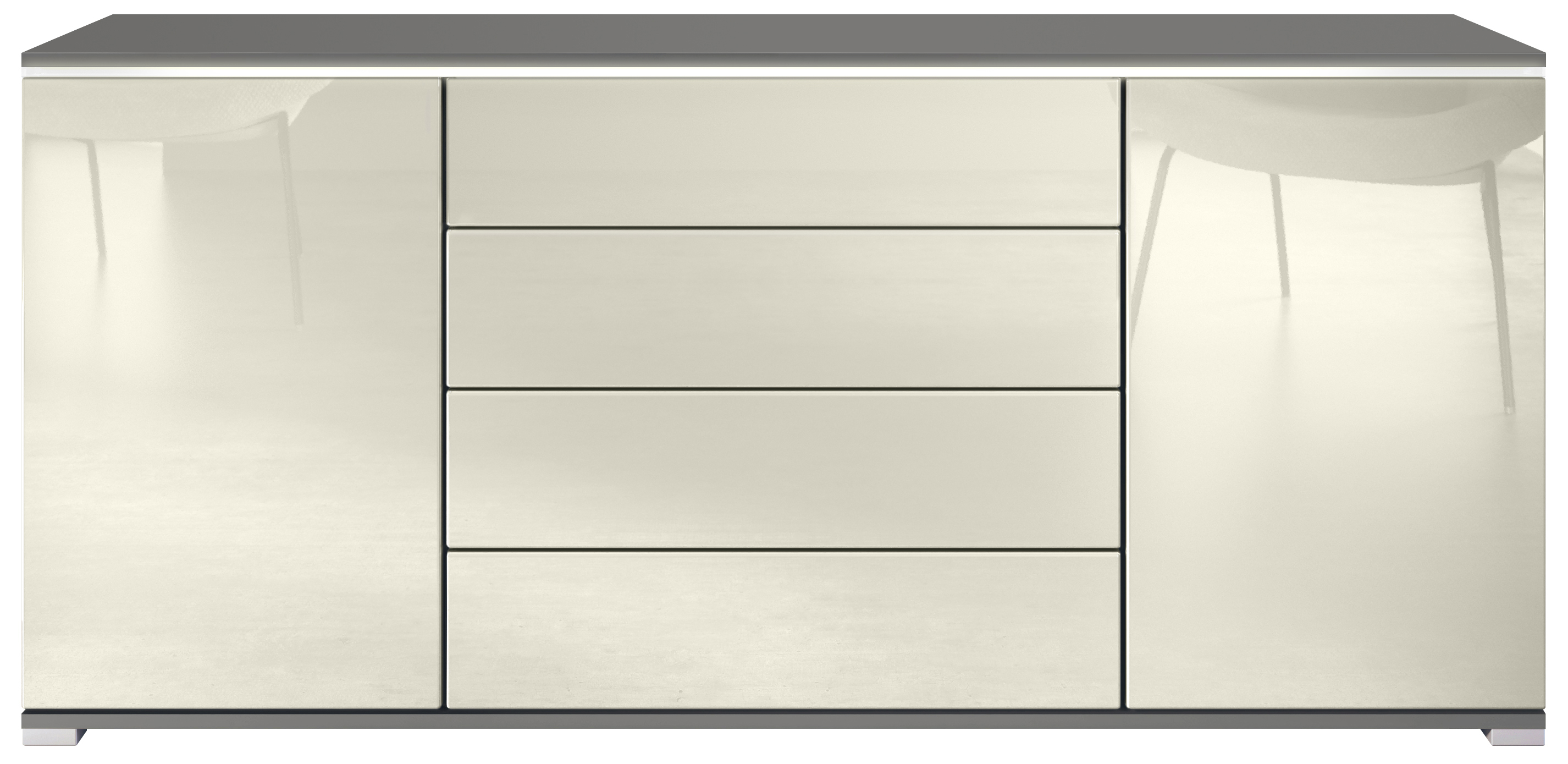 Sideboard Faro V2 Anthrazit Schrank mit LED Lichtleiste Anthrazit matt / Creme Hochglanz (166,5 x 75,5 x 35)