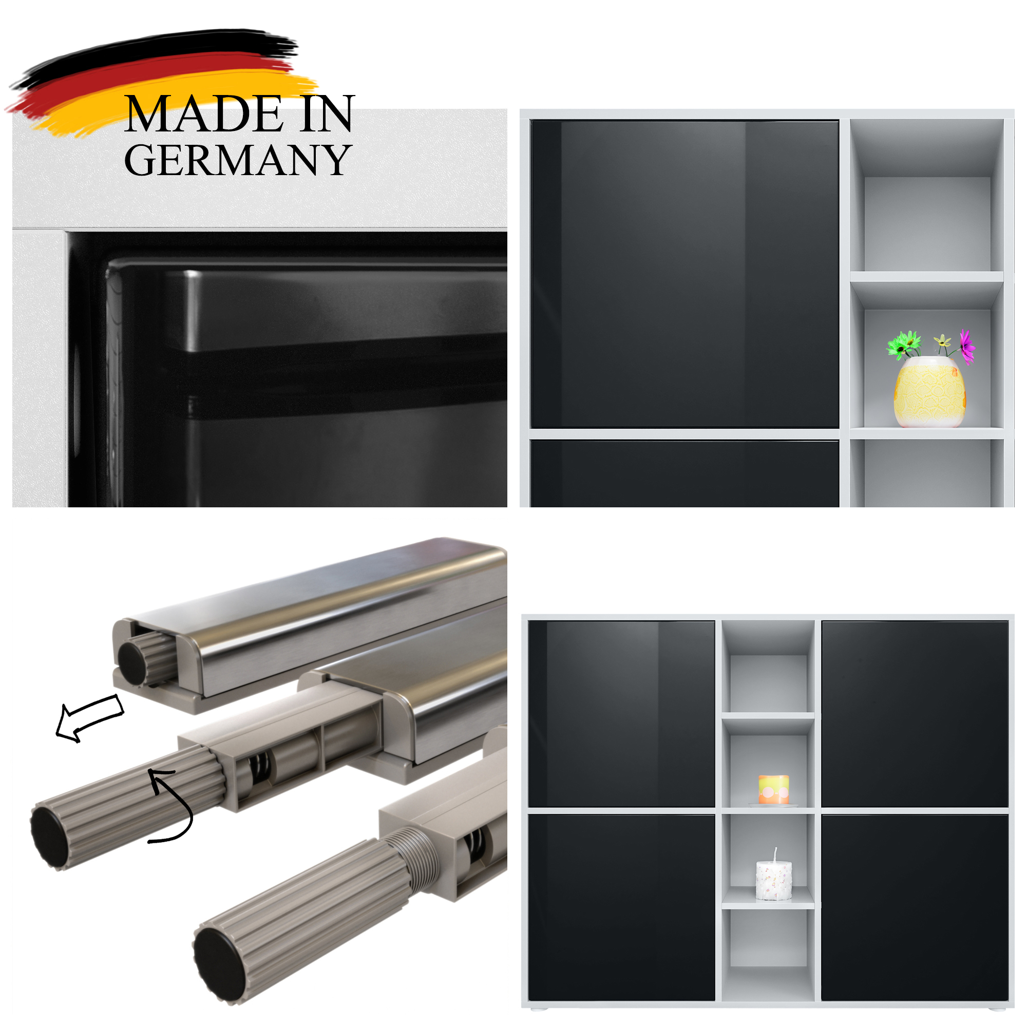 Wohnraum Set Miami bestehend aus 2 Highboards Weiß matt / Eiche Natur