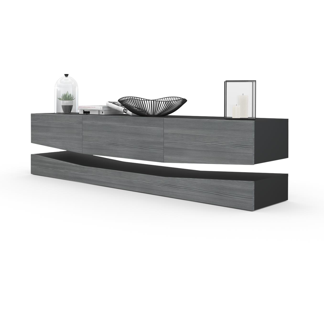 Lowboard City 1 offenem Fach und 3 Schubkästen Schwarz matt/Avola-Anthrazit (178 x variabel x 39 cm)
