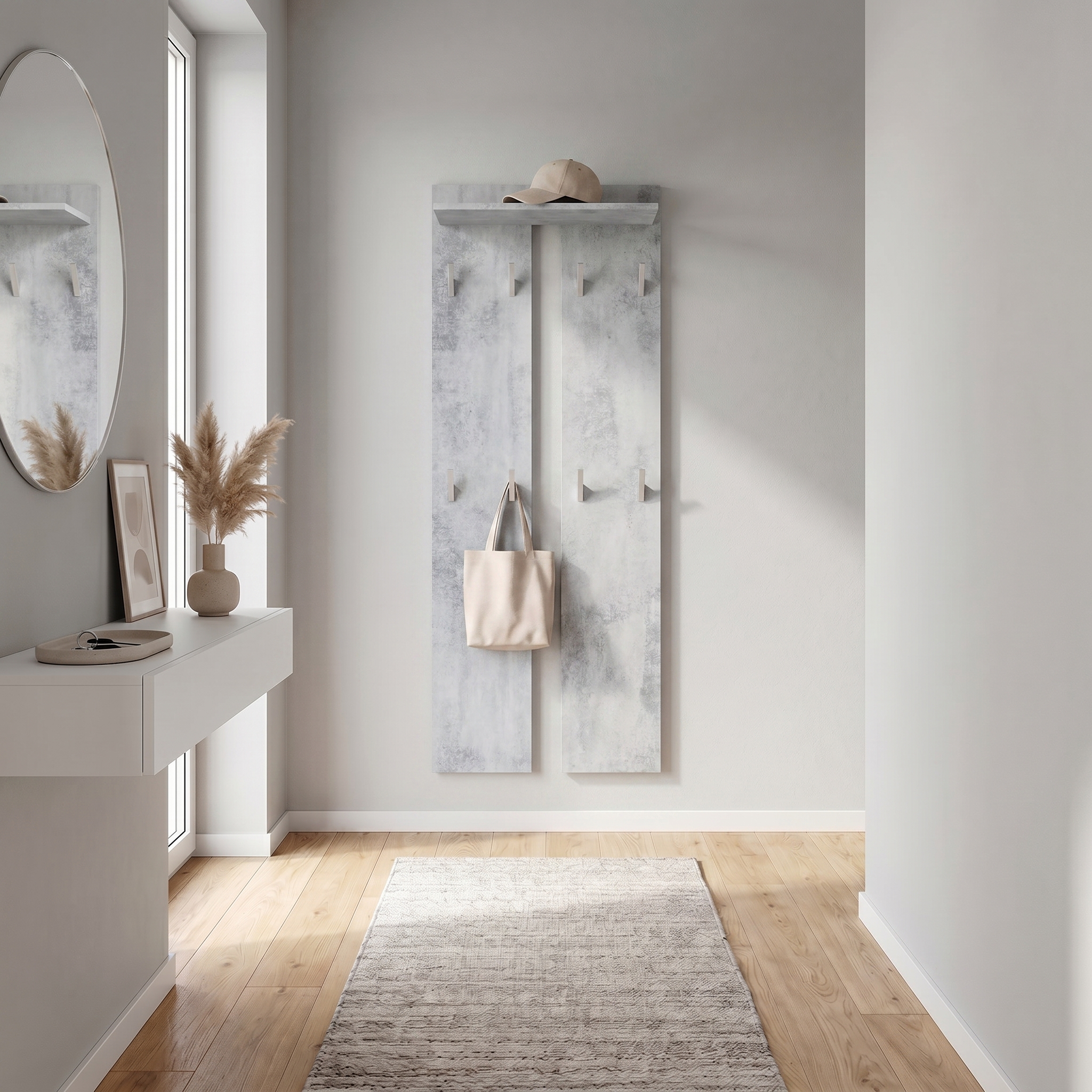 Wandpaneel 170  bestehend aus 2 Paneelen und 1 Ablagefläche Beton Oxid Optik (57 x 170 x 20 cm)
