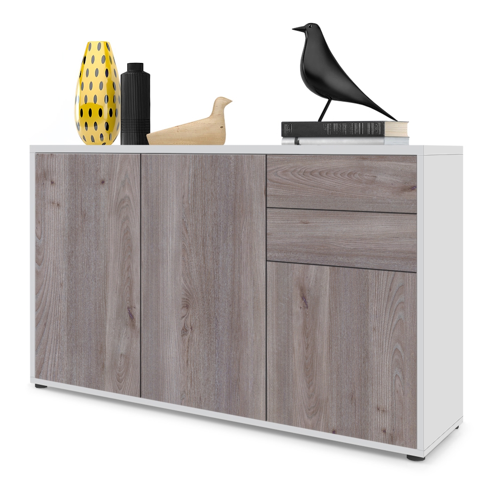 Kommode Ben V3  mit 3 Türen und 2 Schubladen Weiß matt/Eiche Nordic (117 x 74 x 36 cm) Kommode Ben V3  mit 3 Türen und 2 Schubladen Weiß matt/Eiche Nordic (117 x 74 x 36 cm)