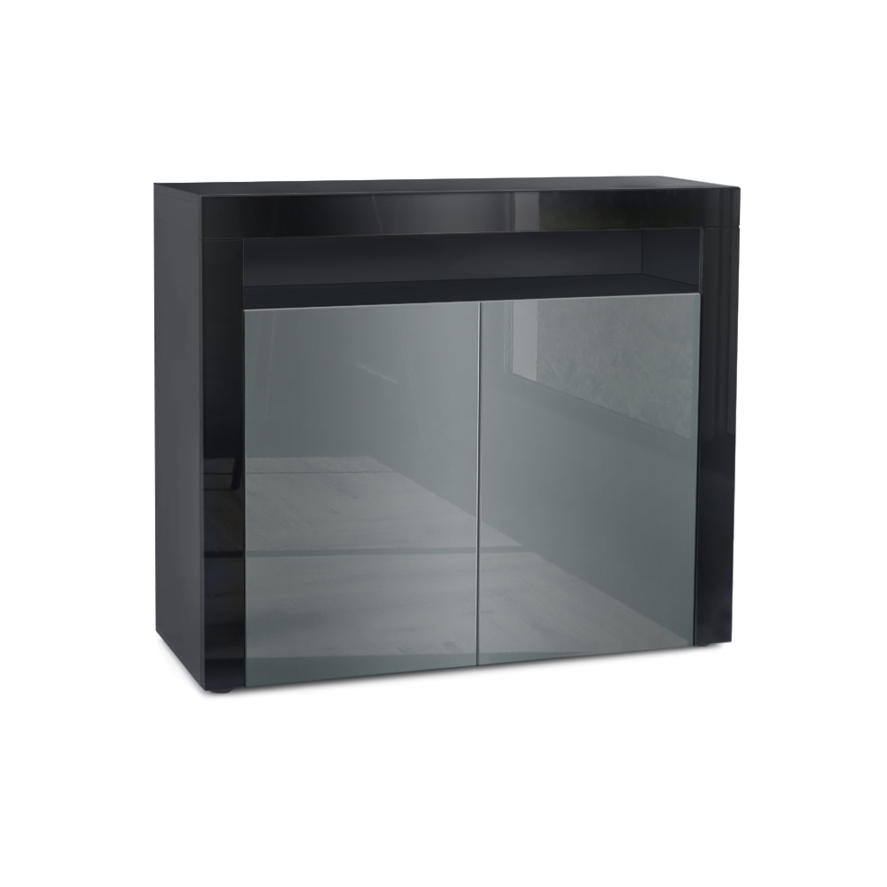 Kommode Valencia Sideboard mit 2 Türen und 1 offenem Fach Schwarz matt/Grau Hochglanz/Schwarz Hochglanz (108 x 92 x 40 cm) Kommode Valencia Sideboard mit 2 Türen und 1 offenem Fach Schwarz matt/Grau Hochglanz/Schwarz Hochglanz (108 x 92 x 40 cm)