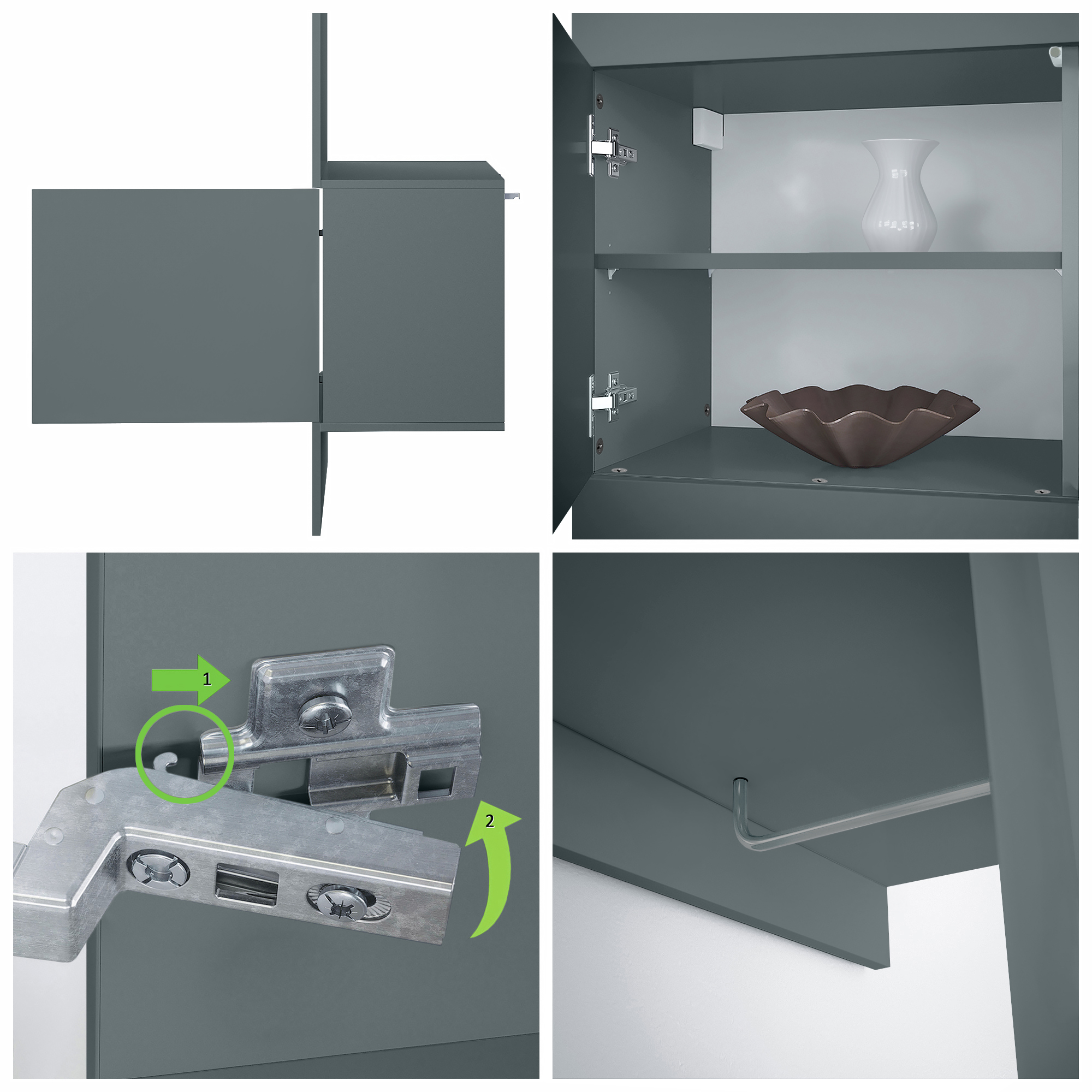 Garderobe Carlton Neo 1-tlg. mit Spiegel, Kleiderstange & Wandschrank Fjord Grün (52 x 193 x 35 cm)