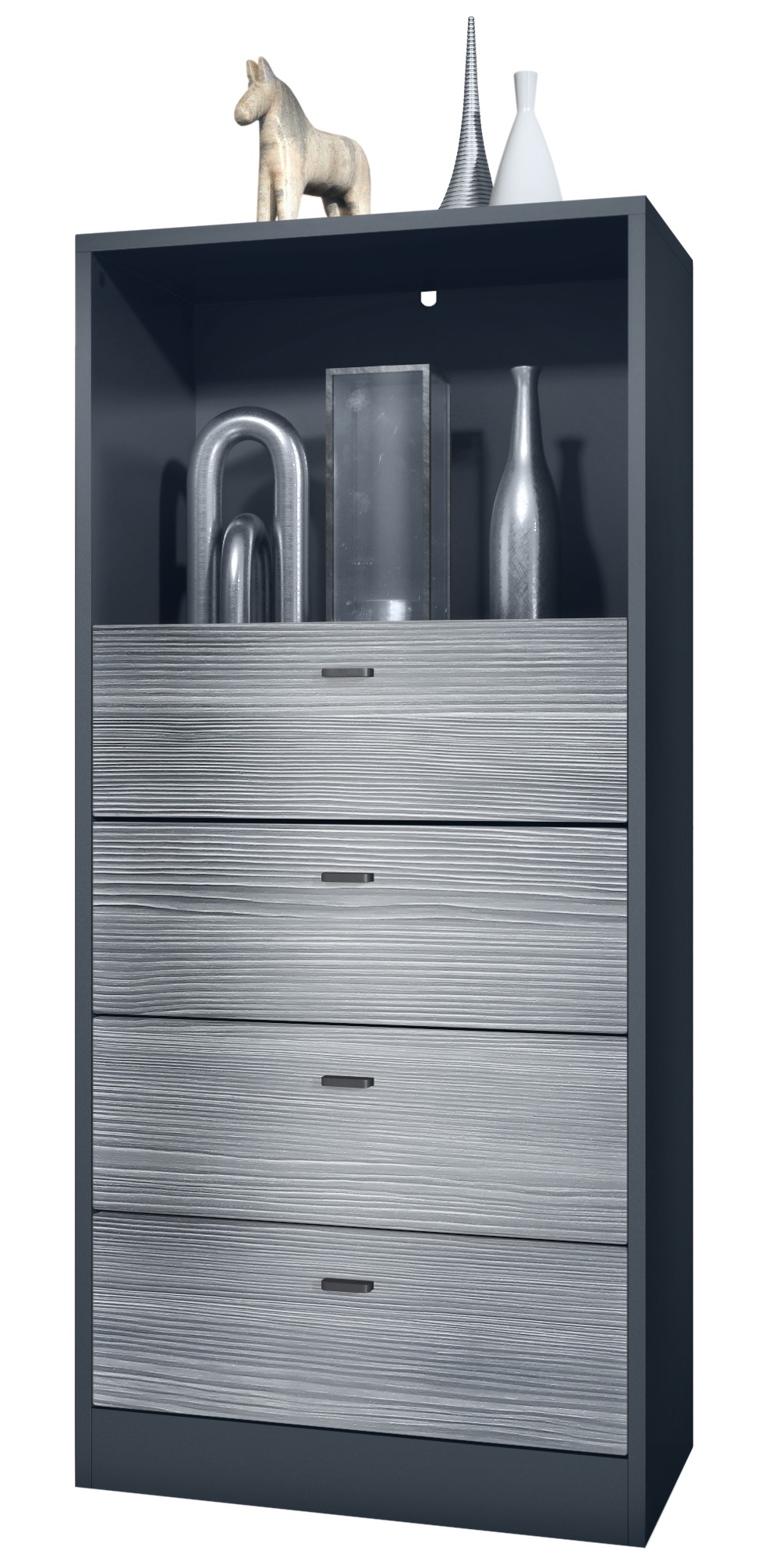 Pino V3 Kommode  mit 4 Schubladen & 1 offenem Fach,  Anthrazit matt/Avola-Anthrazit (56 x 125 x 36 cm)