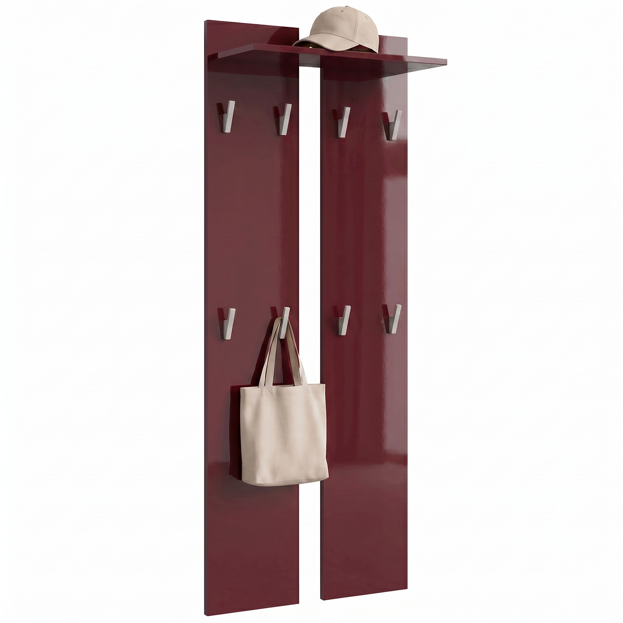 Wandpaneel 170  bestehend aus 2 Paneelen und 1 Ablagefläche Bordeaux Hochglanz (57 x 170 x 20 cm)