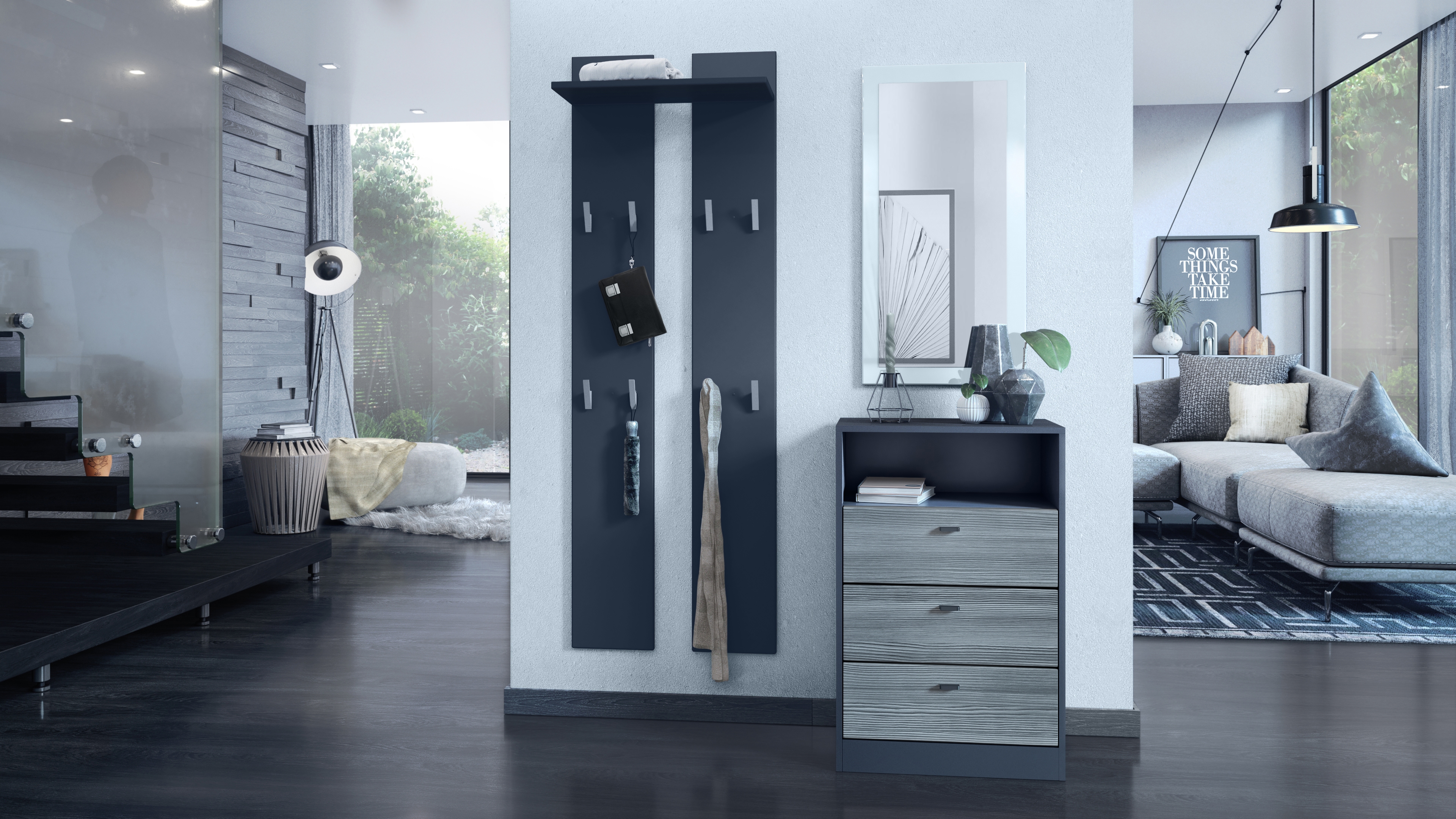 Kommode Pino V2  mit 3 Schubladen & 1 offenem Fach Anthrazit matt/Avola-Anthrazit (56 x 86,5 x 36 cm)
