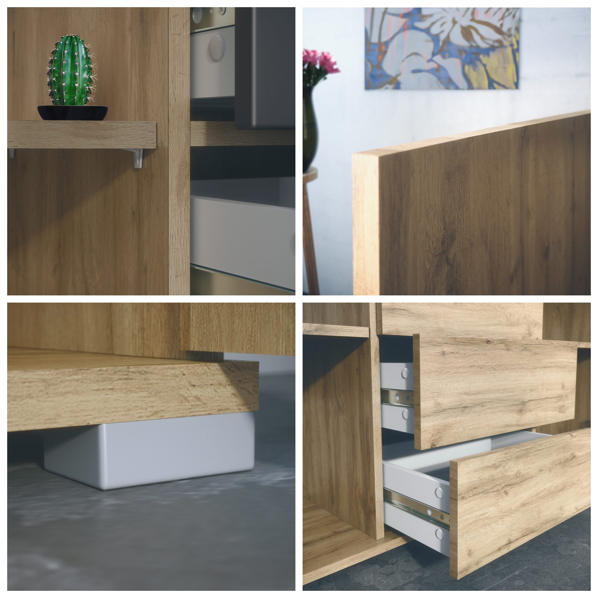 Sideboard Faro V1 Eiche Evoke Schrank mit LED Lichtleiste Eiche Evoke / Schwarz Hochglanz (138,5 x 75,5 x 35)