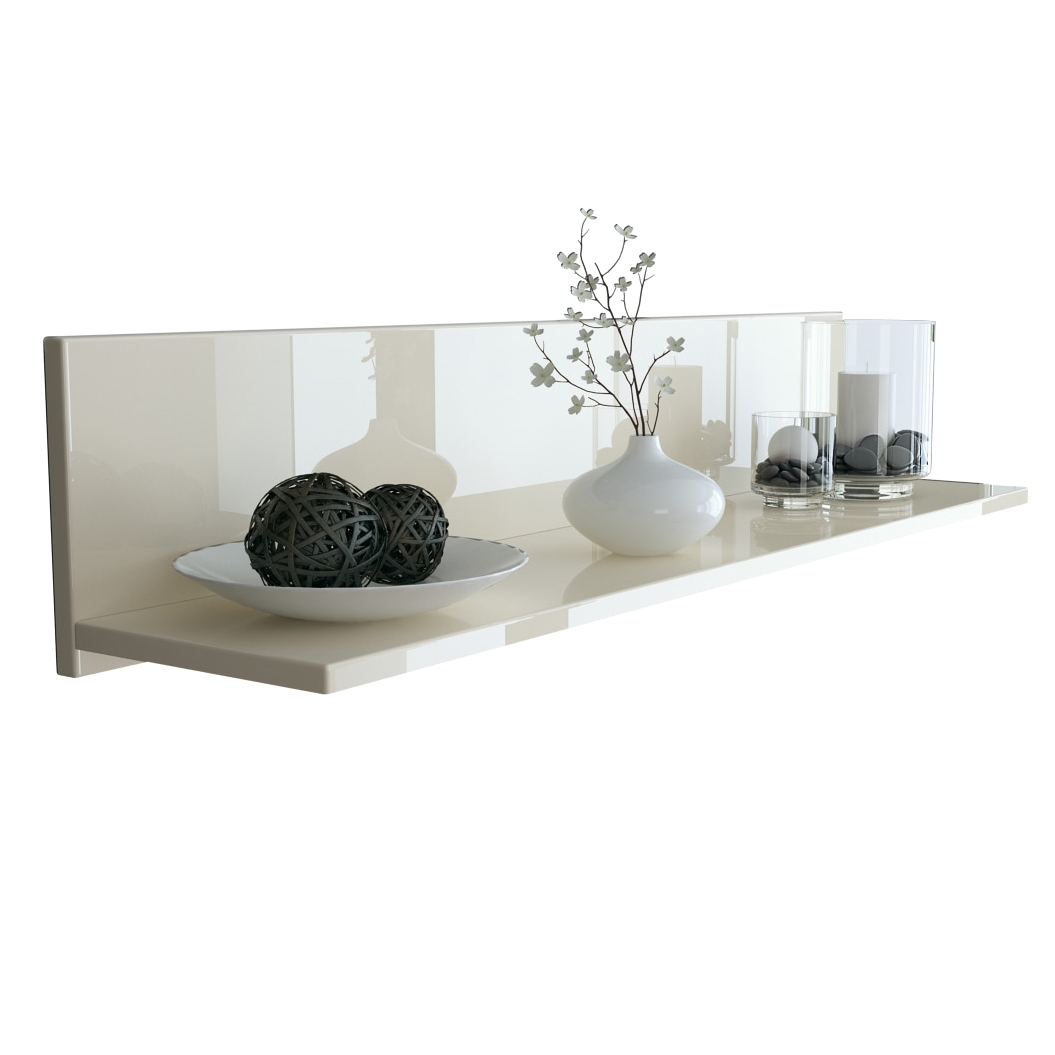 Wandregal Skadu mit praktischer Ablage Creme Hochglanz (97,5 x 18,5 x 18,5 cm)