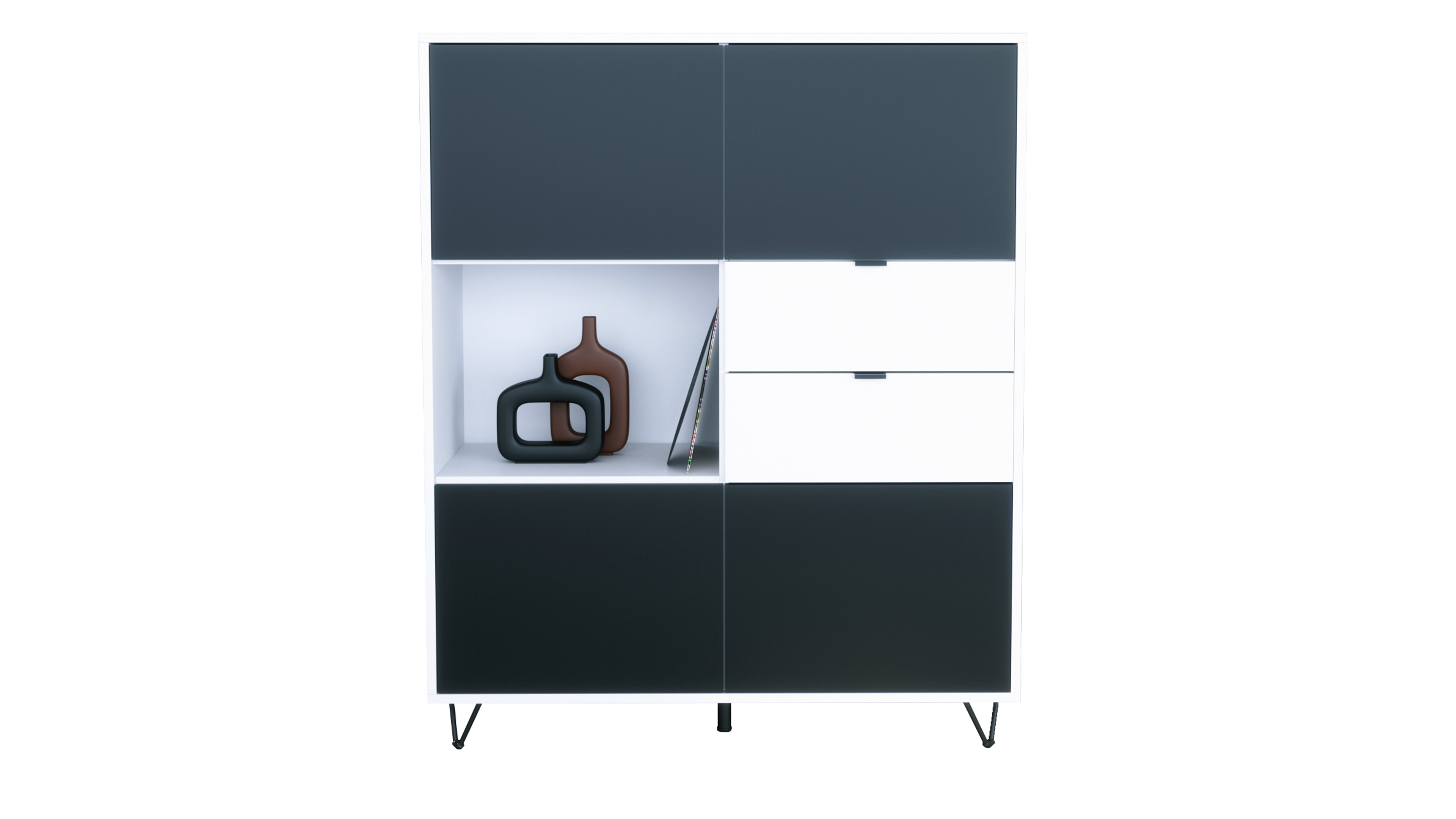 Highboard Marino V1 2 Schubladen Weiß matt, Made in Germany Korpus Weiß matt (103 x 125,5 x 37 cm)

