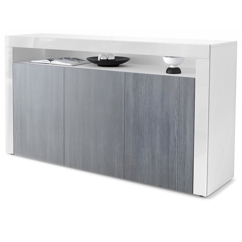 Sideboard Valencia mit 3 Türen und 1 offenem Fach Weiß matt/Avola-Anthrazit/Weiß Hochglanz (155 x 92 x 40 cm)