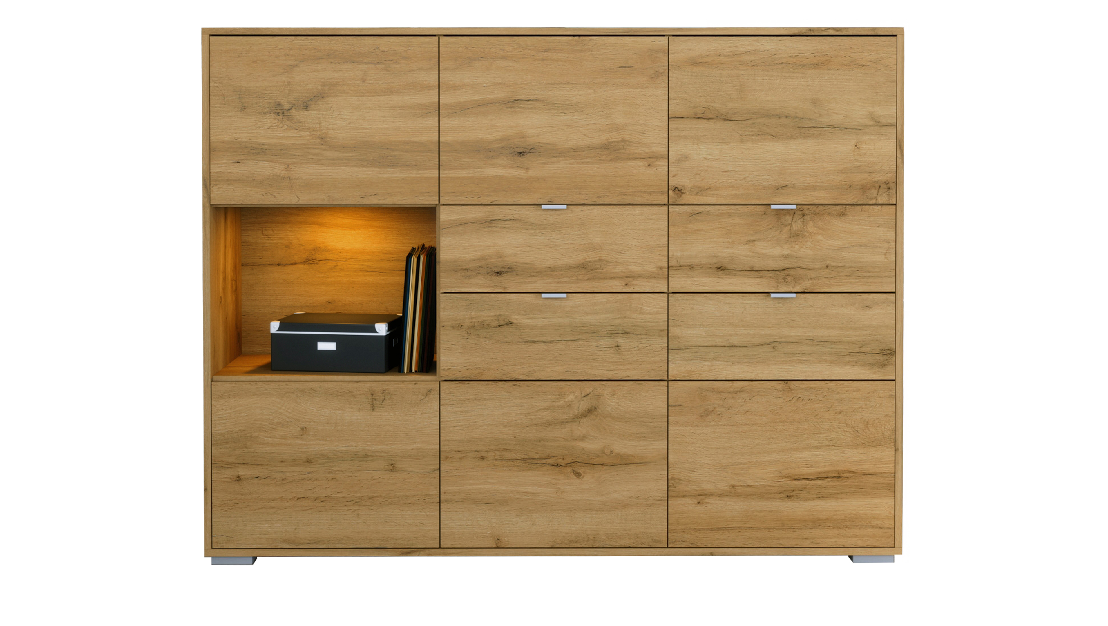 Highboard Milano V2 mit LED 4 Schubladen Eiche Evoke, inkl. LED,Made in Germany Korpus Eiche Evoke (152,5 x 118 x 37 cm)

