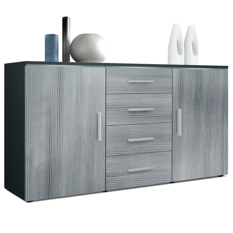 Sideboard Faro mit 2 Türen und 4 Schubladen Schwarz matt/Avola-Anthrazit (139 x 72 x 35)