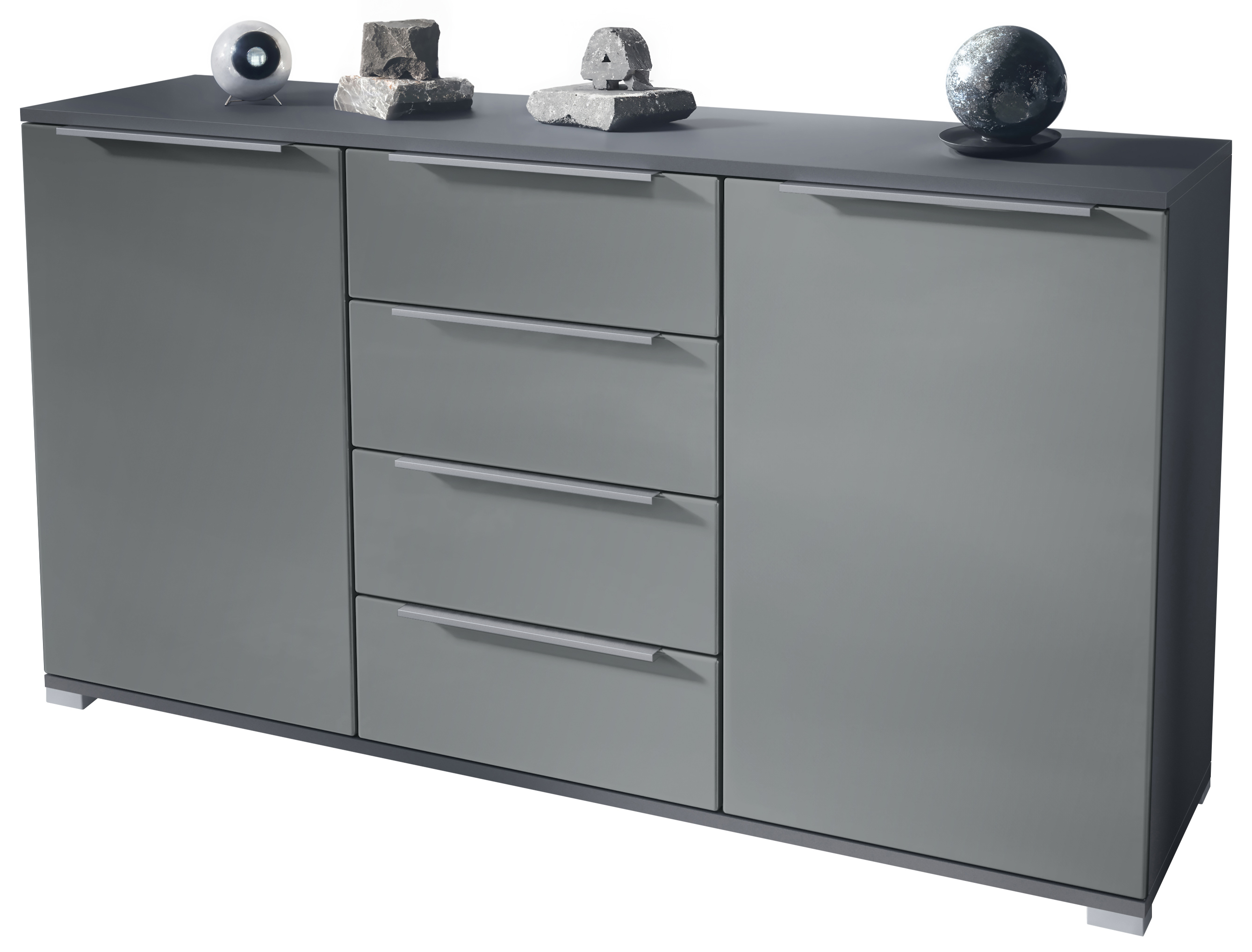 Linio V1 Sideboard Anthrazit mit 2 Türen und 4 Schubladen Anthrazit matt/Graphit Seidenmatt (138,5 x 75,5 x 35 cm)