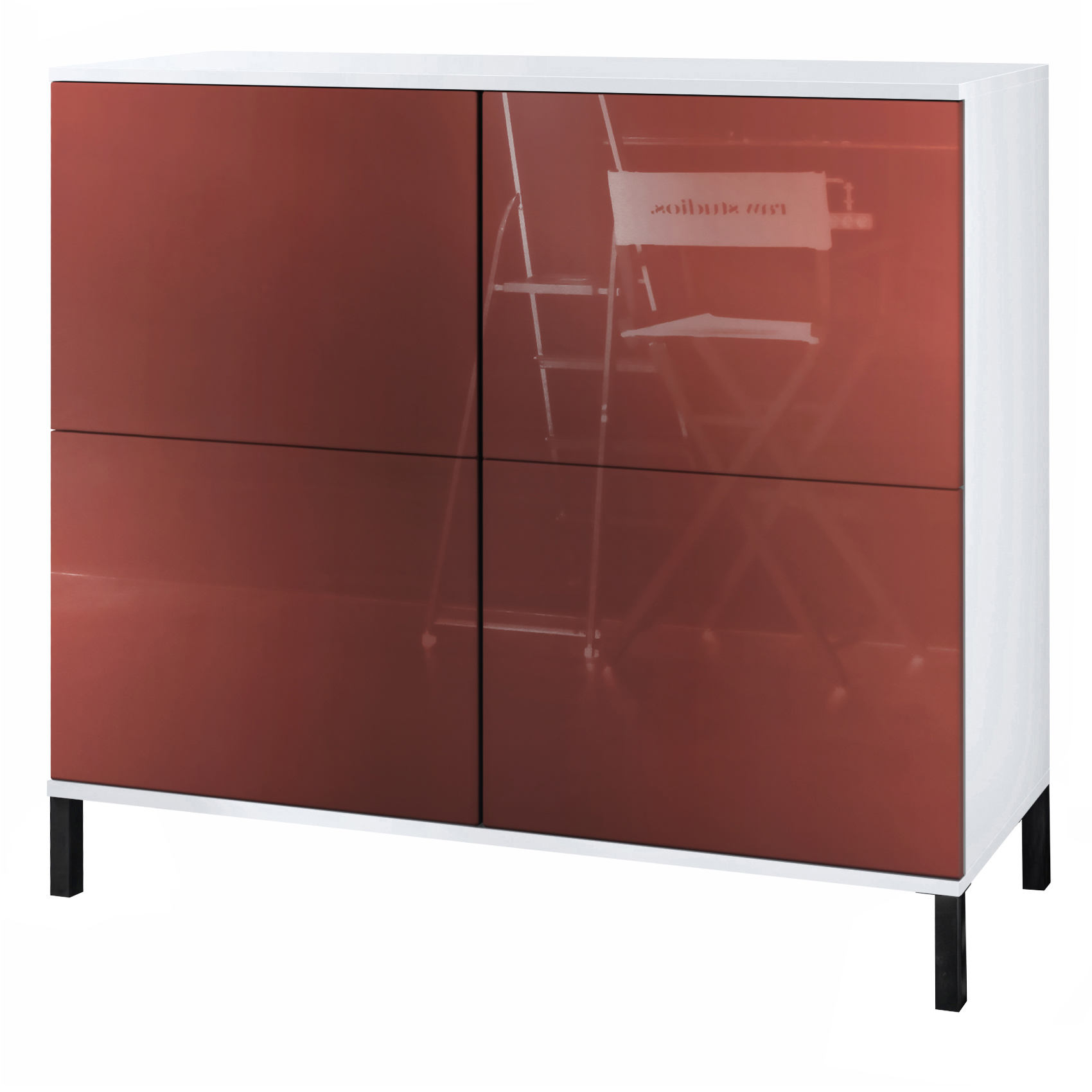Rova V3 Kommode Weiß mit 4 Push-to-Open Türen Weiß matt / Bordeaux Hochglanz (92,5 x 83.5 x 35)
