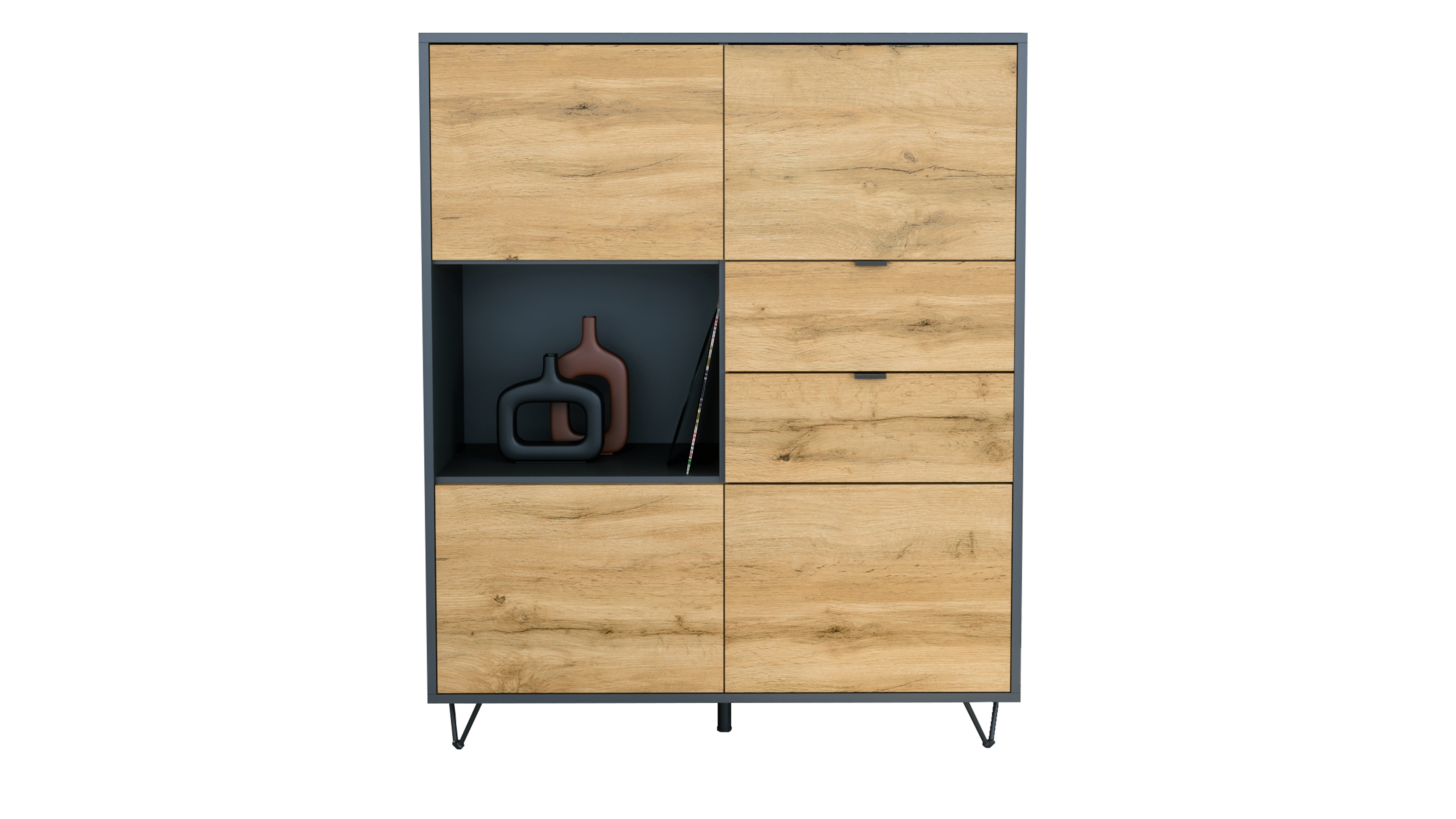 Highboard Marino V1 2 Schubladen Eiche Evoke, Made in Germany Korpus Anthrazit matt (103 x 125,5 x 37 cm)


