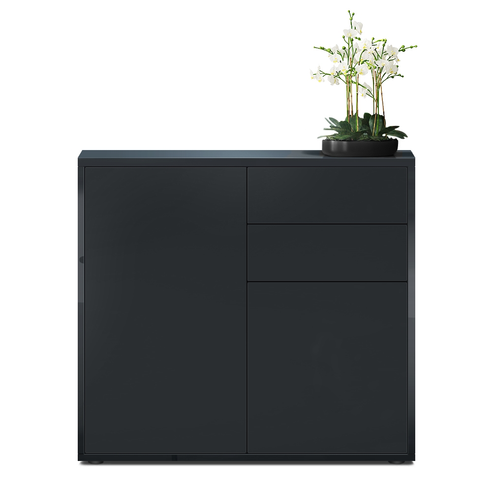 Kommode Ben  mit 2 Türen und 2 Schubladen Schwarz Hochglanz/Schwarz matt (79 x 74 x 36 cm)