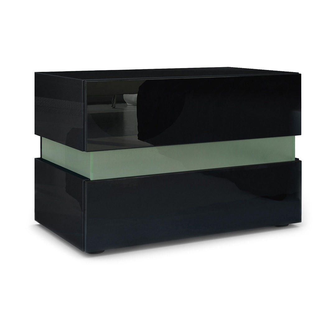 Nachttisch Flow  mit Schublade zur Wandmontage Schwarz Hochglanz/Schwarz Hochglanz (60 x 45 x 39 cm)